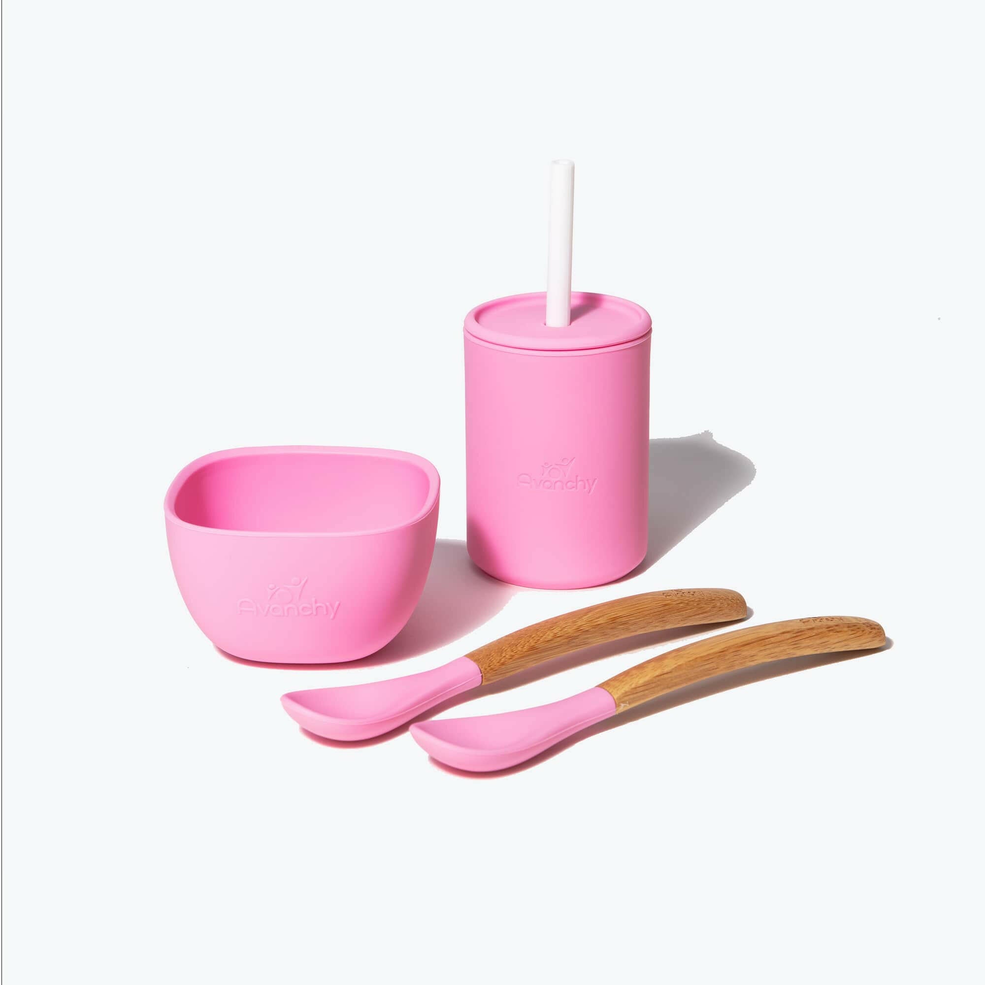 5 oz. Avanchy La Petite Essential Set Baby Feeding Avanchy Sustainable Baby Dishware Essentials Set Pink