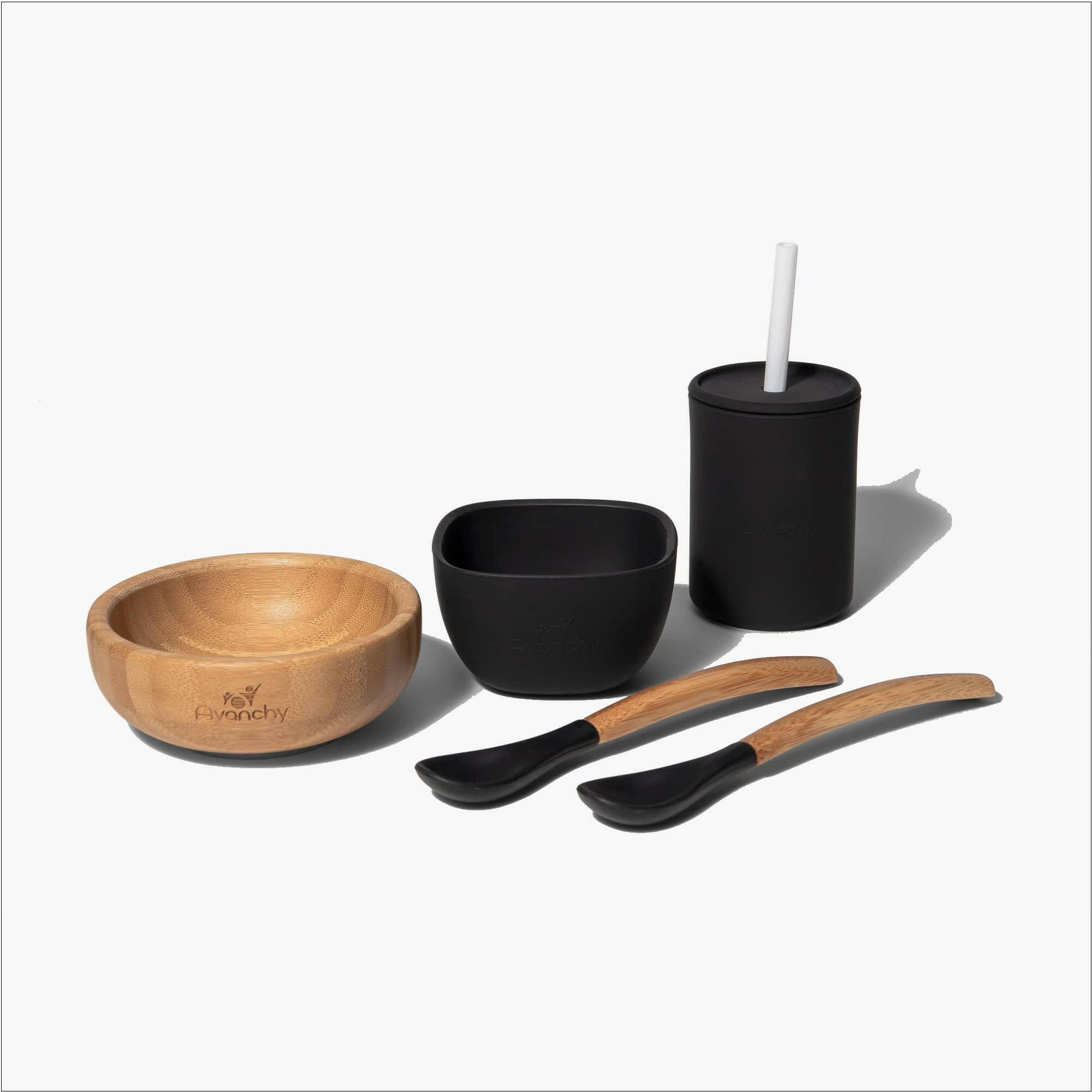 5 oz. Avanchy La Petite Family Set Baby Feeding Avanchy Sustainable Baby Dishware 5 oz. Family Set Black