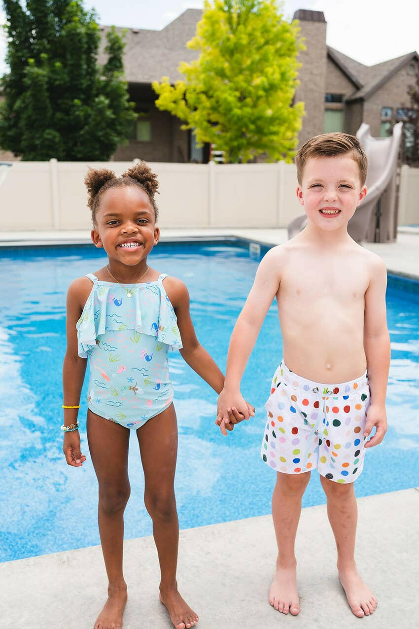 Boy Swim Shorts in Bold Dots  Ollie Jay