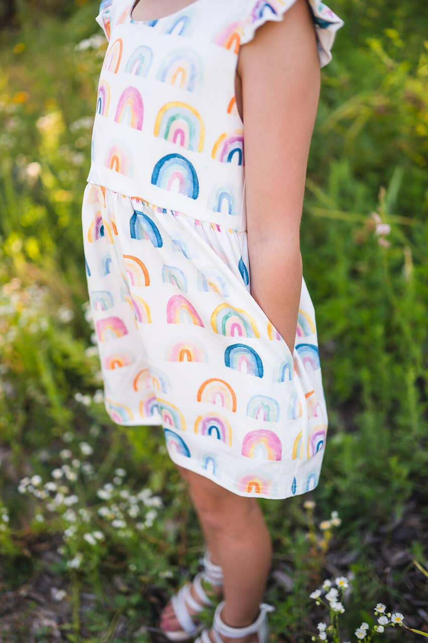 Macie Romper in Watercolor Rainbow romper Ollie Jay