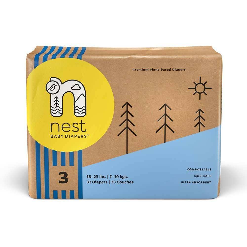 Sustainable Plant Based Baby Diapers -Size 3 Baby Essentials Nest Diapers