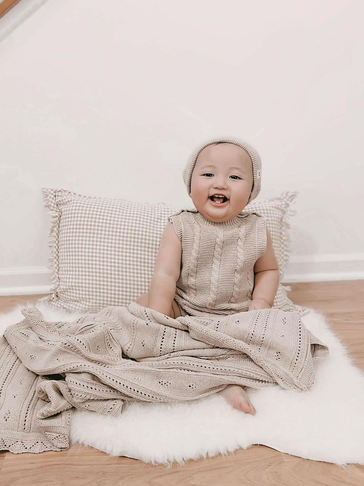 Luna + Luca Pointelle Baby Blanket - Heather Beige Luna + Luca