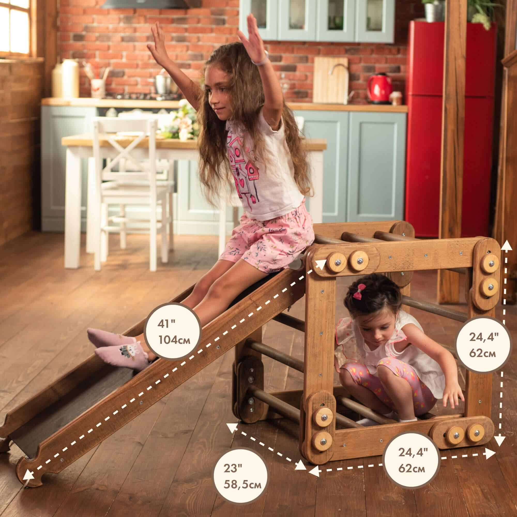 Montessori Climbing Frame Set 2in1: Snake Ladder + Slide Board/Climbing Ramp | Chocolate 2in1 Playsets Goodevas