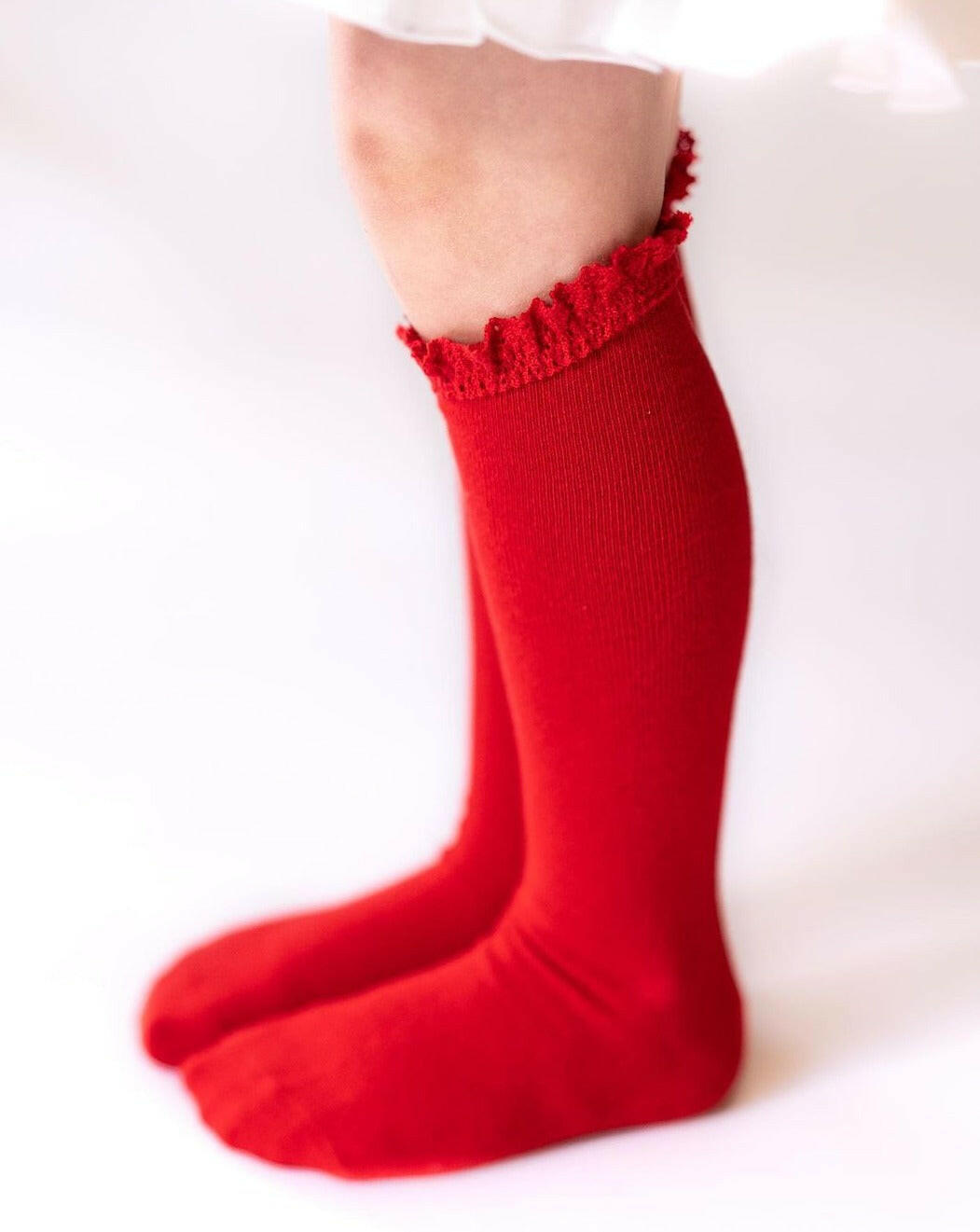 True Red Lace Top Knee Highs Socks Little Stocking Co
