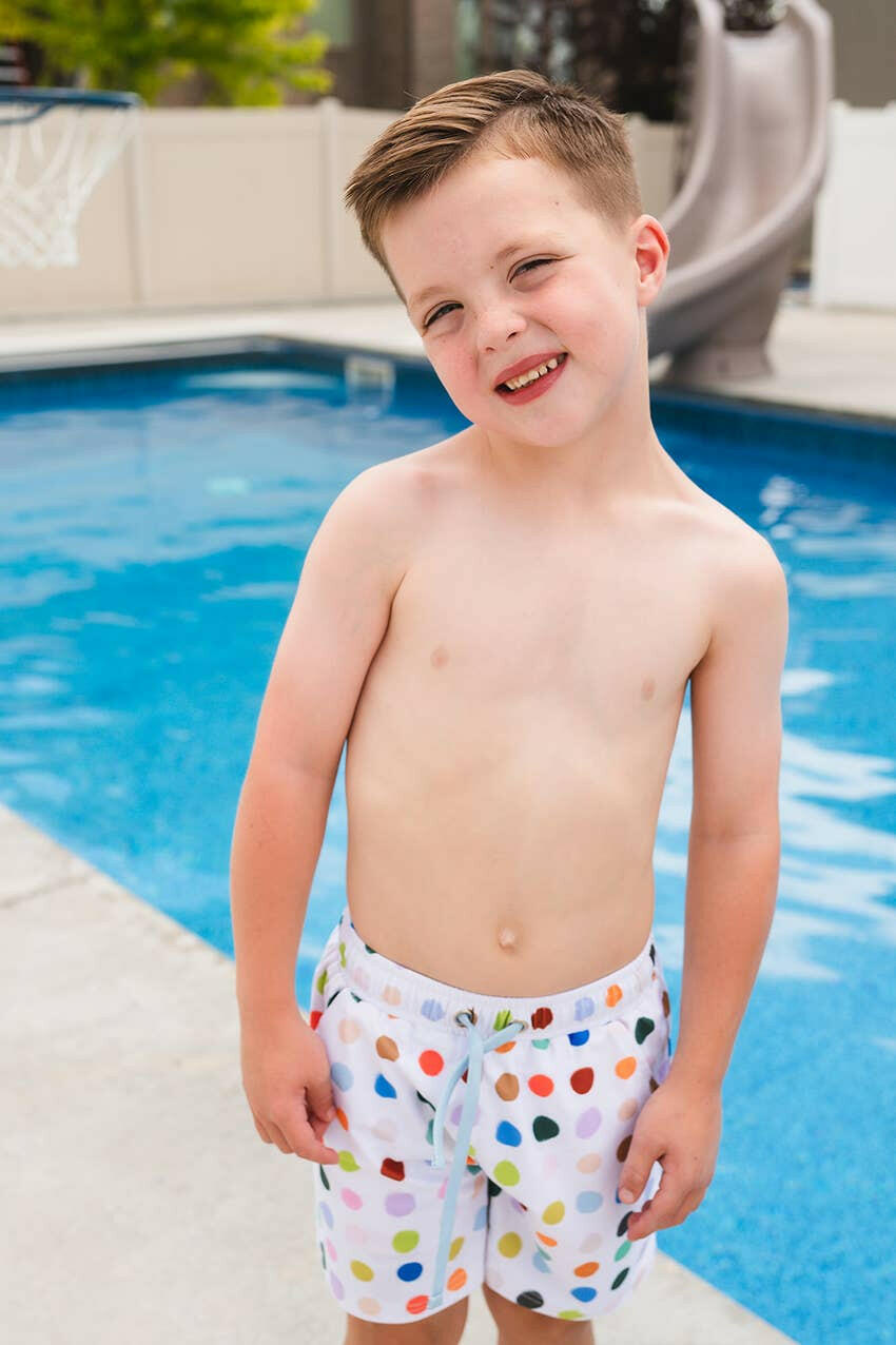 Boy Swim Shorts in Bold Dots  Ollie Jay