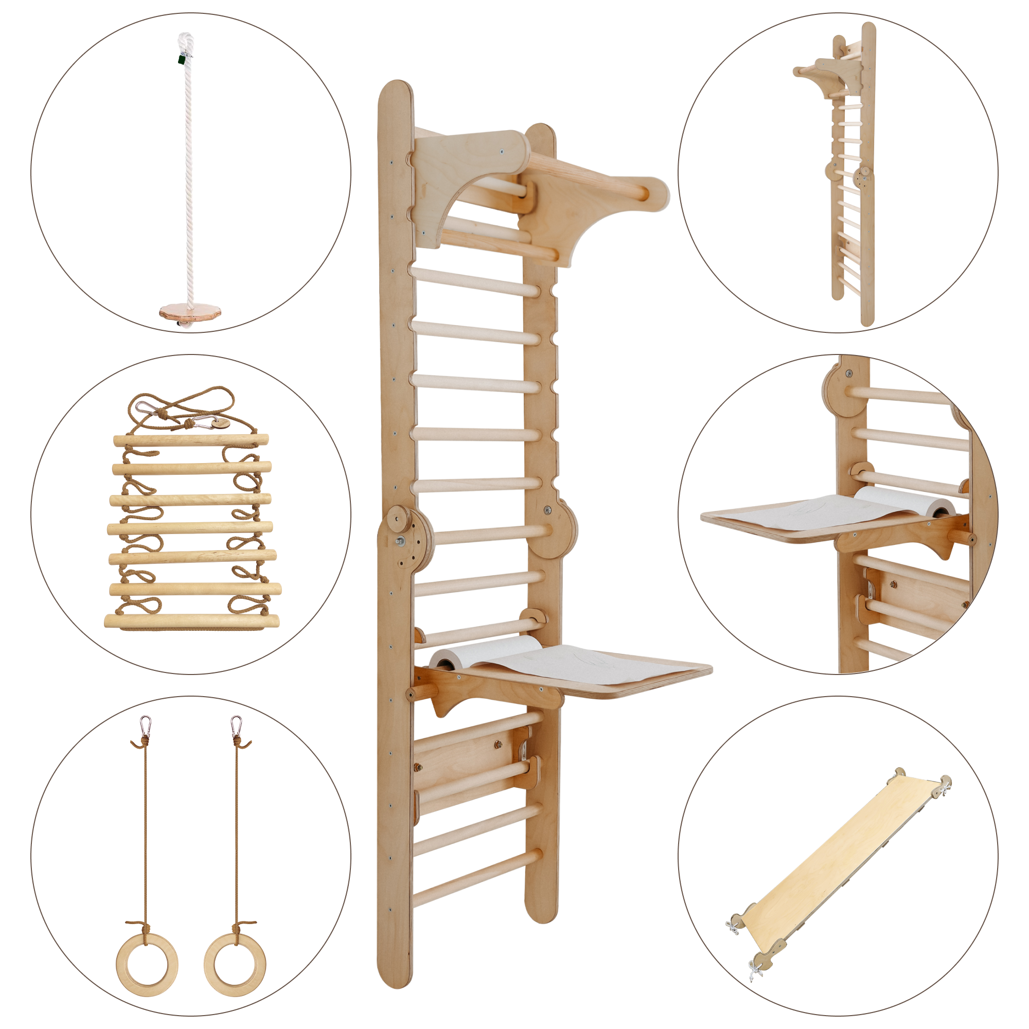 5in1: Wooden Swedish Wall / Climbing ladder for Children + Swing Set + Slide Board + Art Add-on Swesdish wall Goodevas