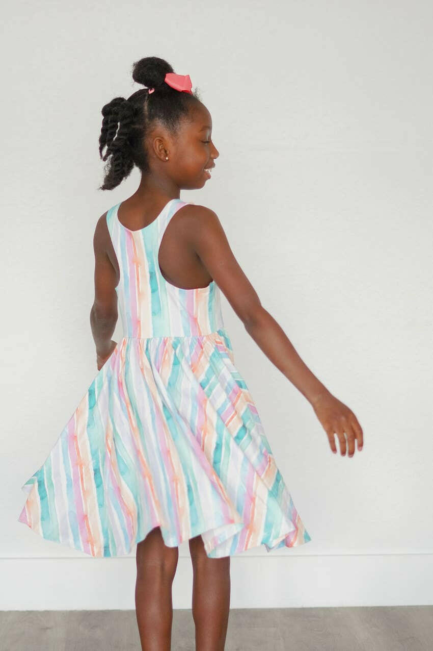 Charlotte Dress in Watercolor Stripe dress Ollie Jay