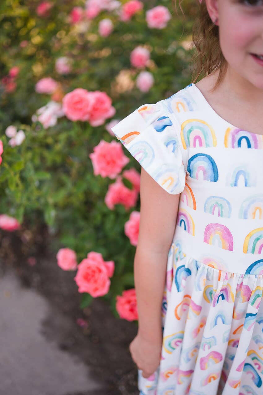 Olivia Dress in Watercolor Rainbow Ollie Jay
