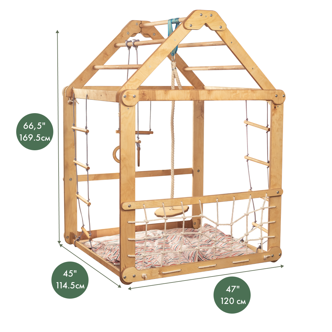 Indoor Wooden Playhouse with Triangle ladder, Slide Board and Swings Playhouses Goodevas