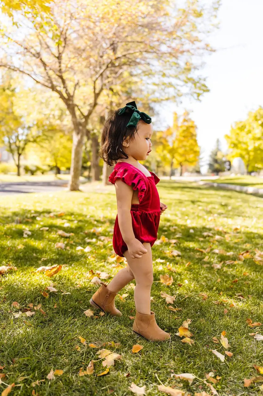 Emmy Romper in Ruby Velvet Ollie Jay