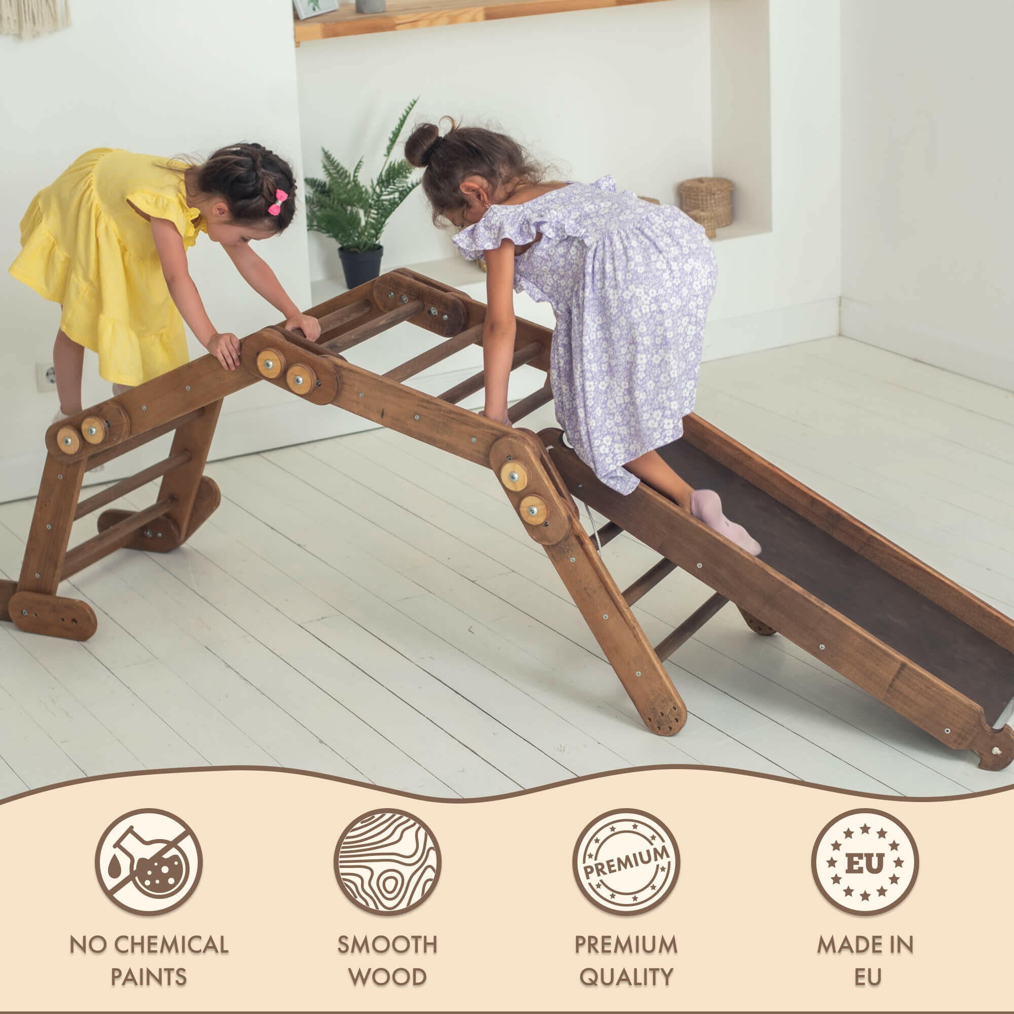 2in1 Montessori Climbing Set: Snake Ladder + Slide Board/Climbing Ramp – Beige 2in1 Playsets Goodevas