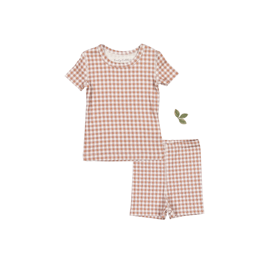 Printed Short Sleeve Tee + Short Lovely Littles 6m Rosewood Gingham