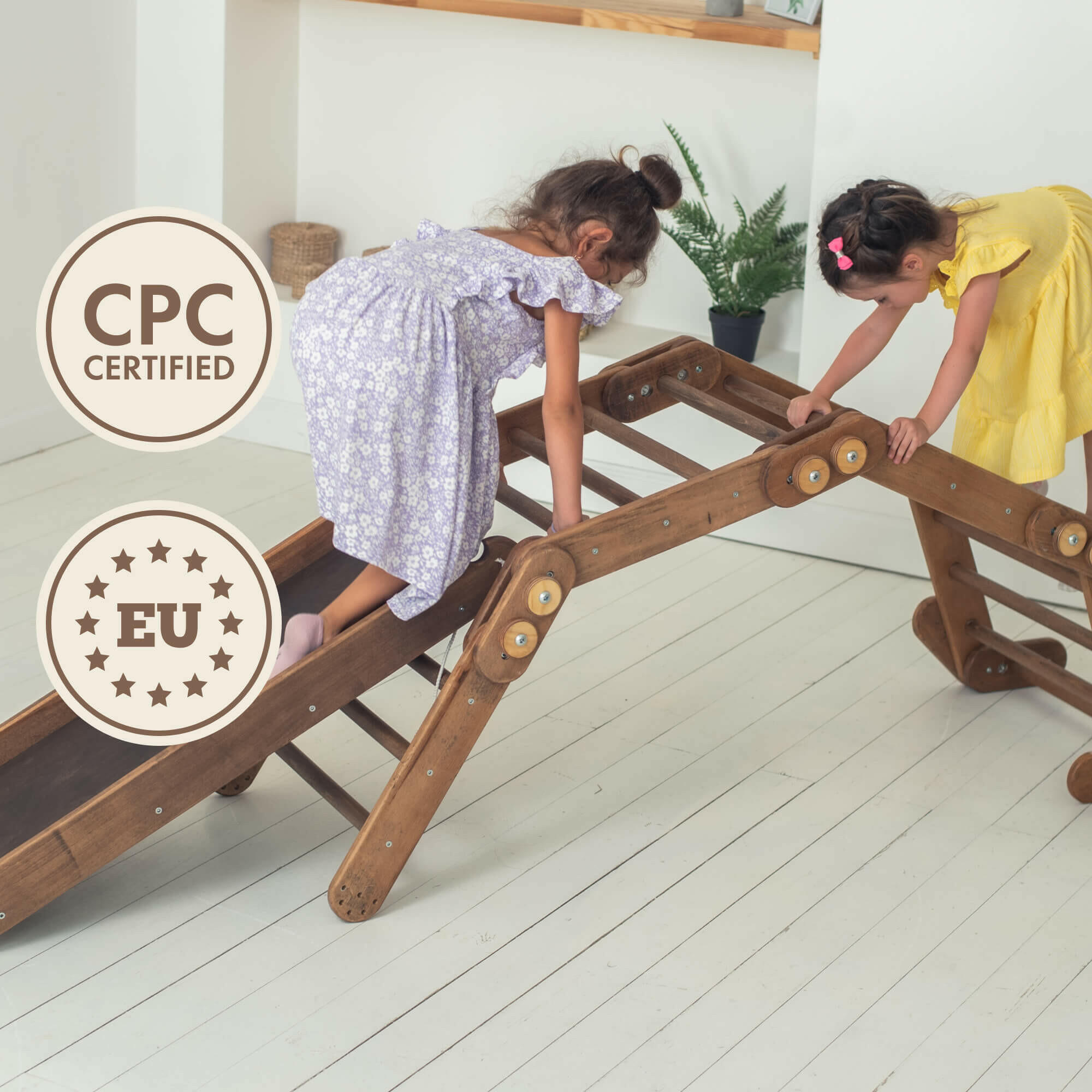 Montessori Climbing Frame Set 2in1: Snake Ladder + Slide Board/Climbing Ramp | Chocolate 2in1 Playsets Goodevas