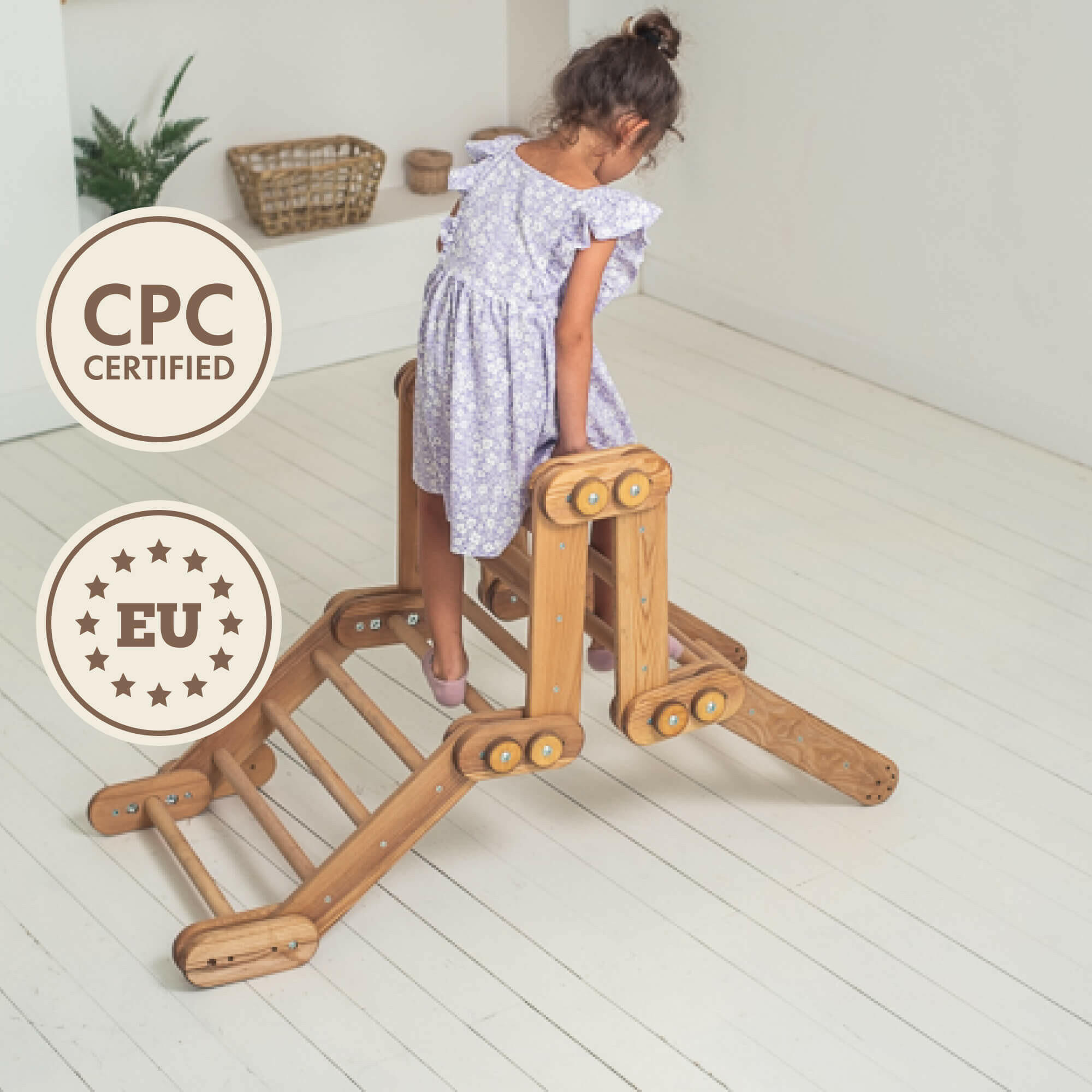 2in1 Montessori Climbing Set: Snake Ladder + Slide Board/Climbing Ramp – Beige 2in1 Playsets Goodevas