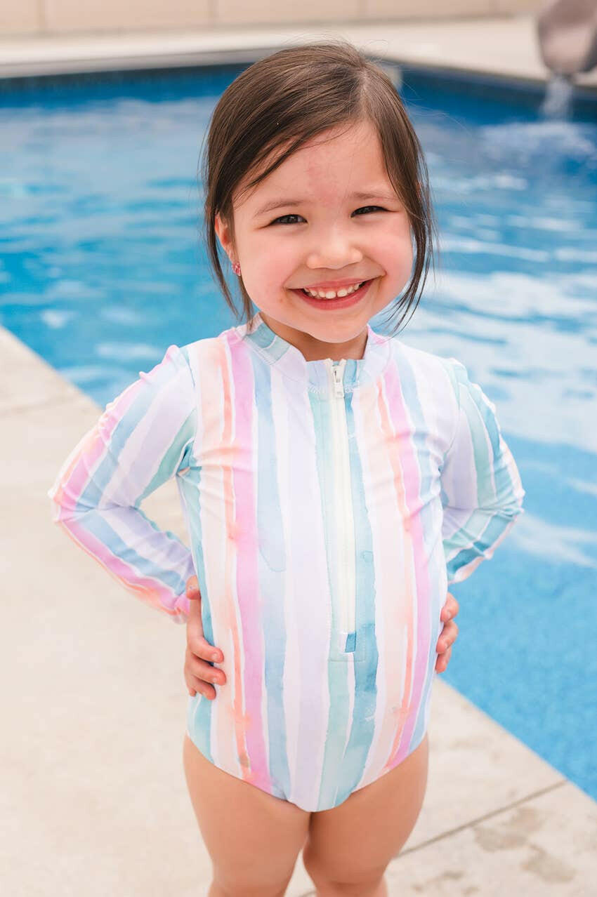 Lyanna Swim in Watercolor Stripe Ollie Jay