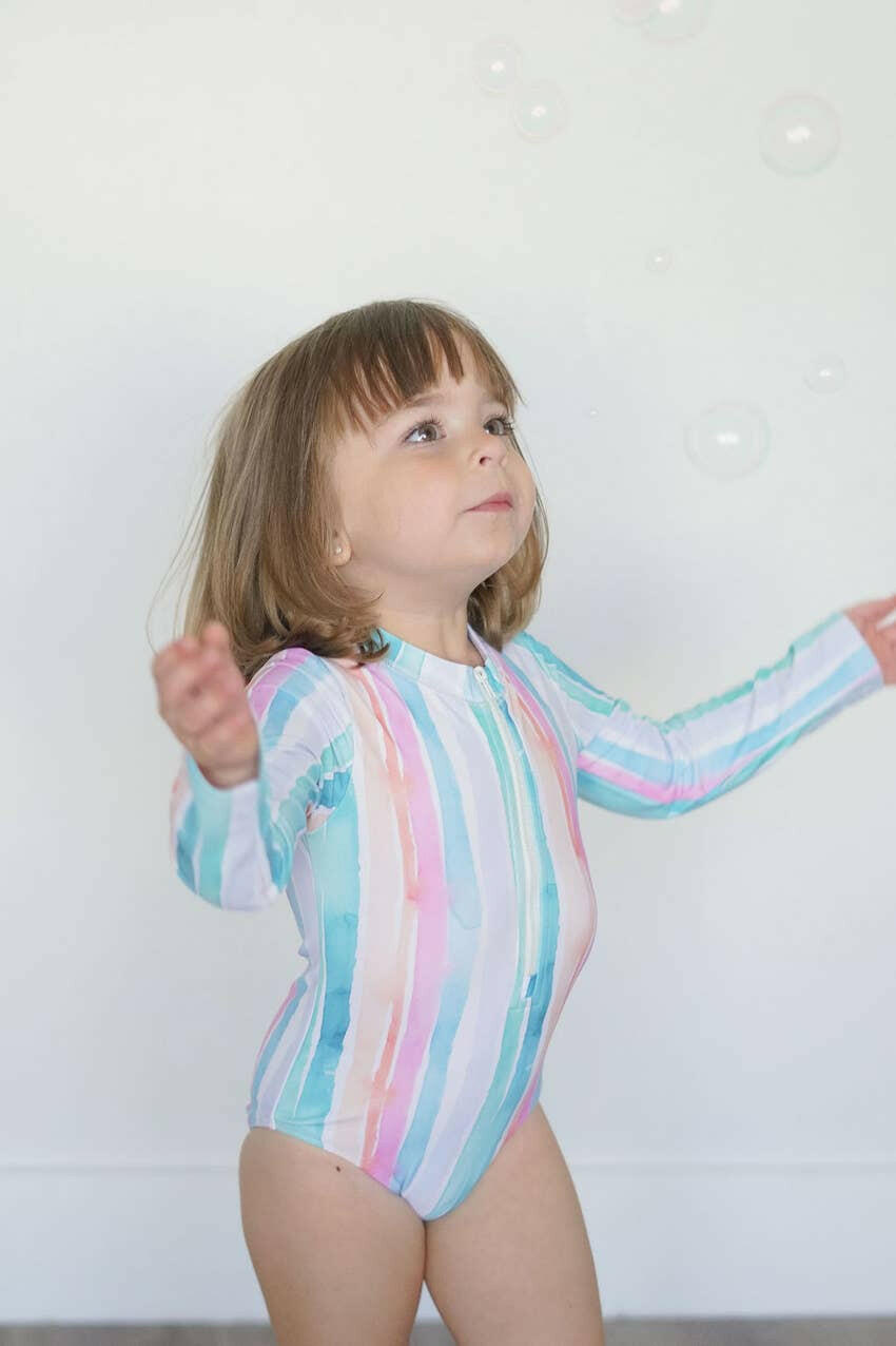Lyanna Swim in Watercolor Stripe Ollie Jay