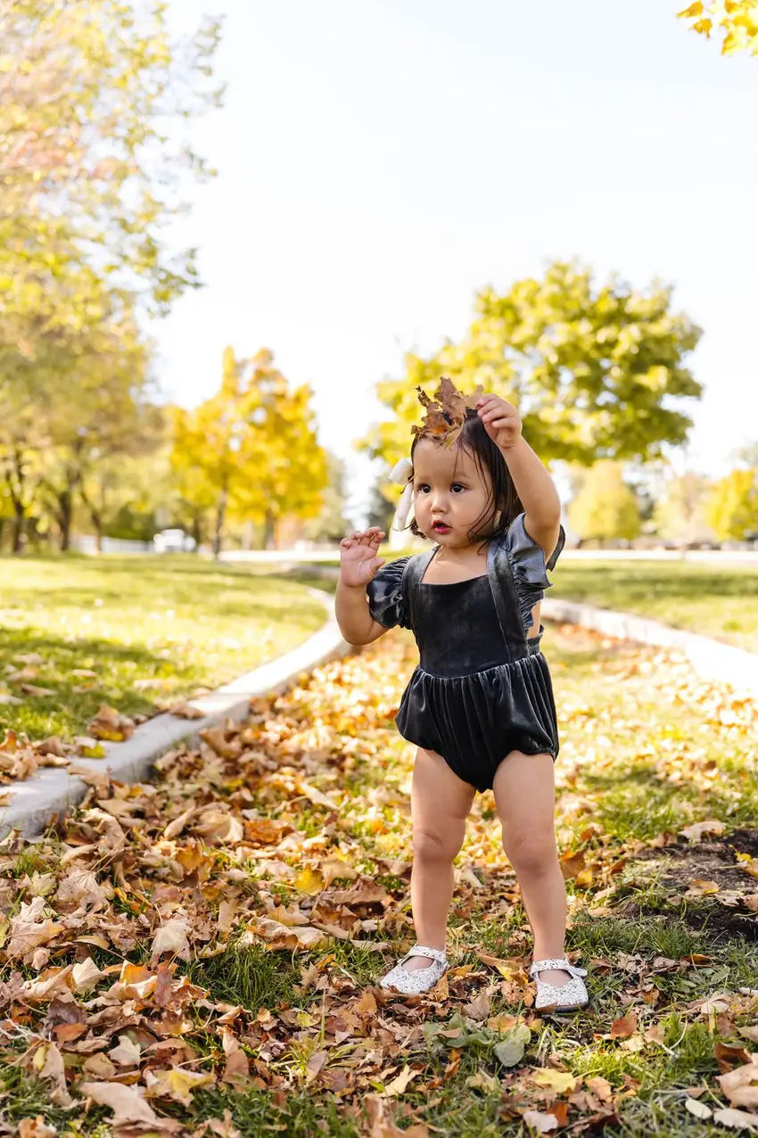 Emmy Romper in Blue Velvet Ollie Jay