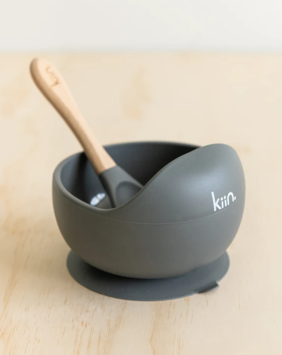 Silicone Bowl + Spoon Set Feeding Kiin Baby Storm