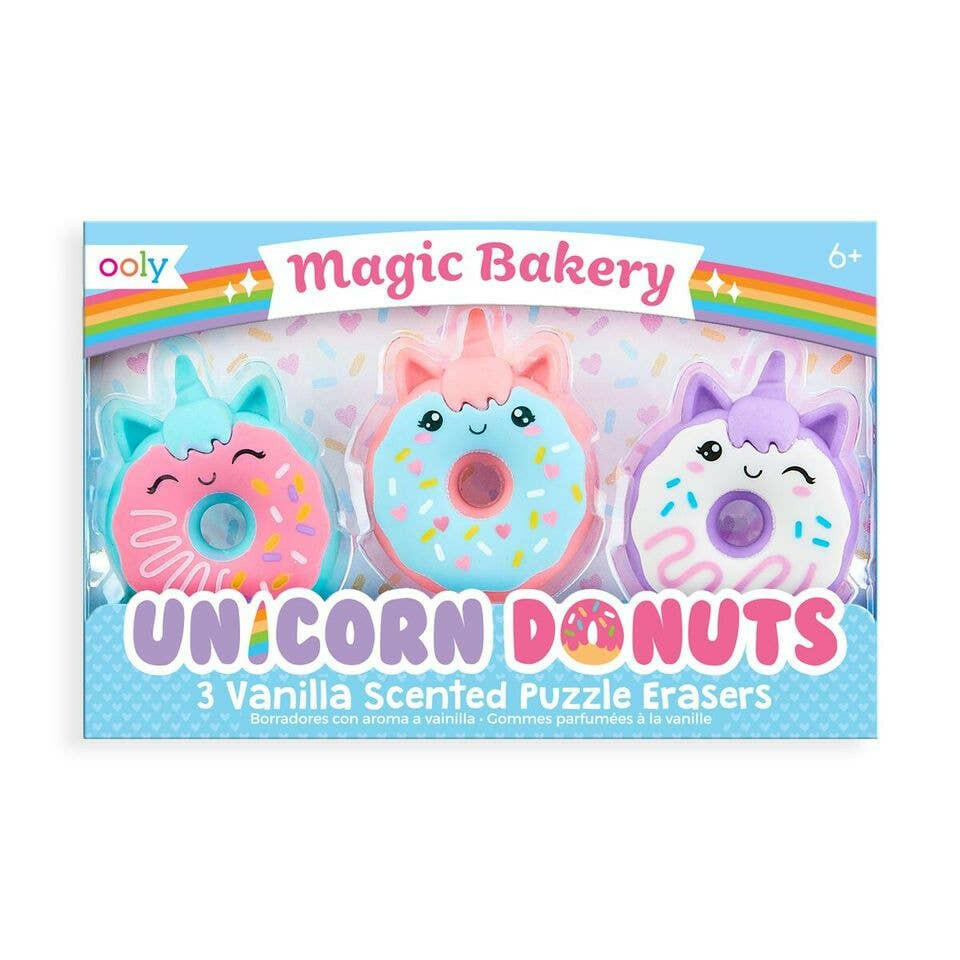 Magic Bakery Unicorn Donuts Scented Erasers - Set of 3 Art Supplies OOLY - Art & School Supplies