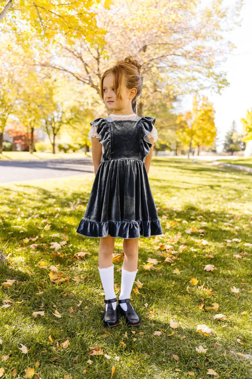 Pinny Dress in Blue Velvet dress Ollie Jay