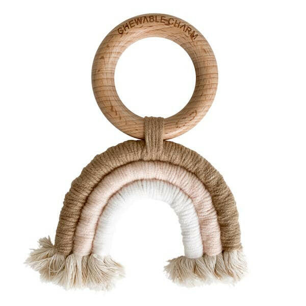 Rainbow Macrame Teether Baby Essentials Chewable Charm Tan + Blush