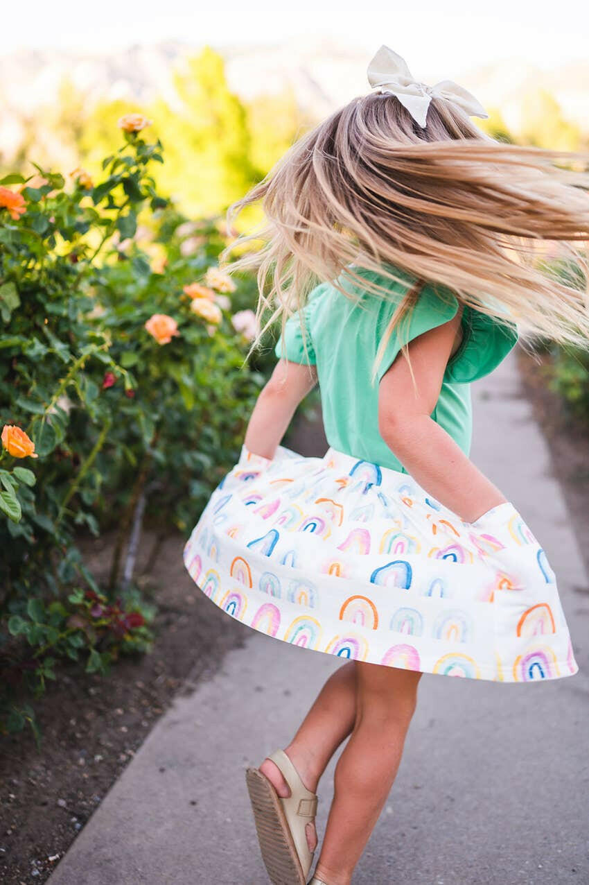 Pocket Skirt in Watercolor Rainbow Ollie Jay