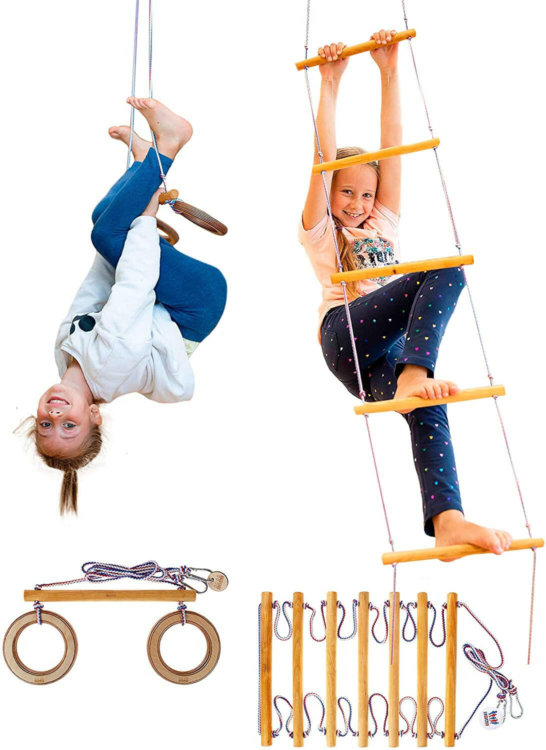 2in1 Swings Set: Trapeze swing bar with rings + Climbing rope ladder 2in1 Swing Set Goodevas Default Title