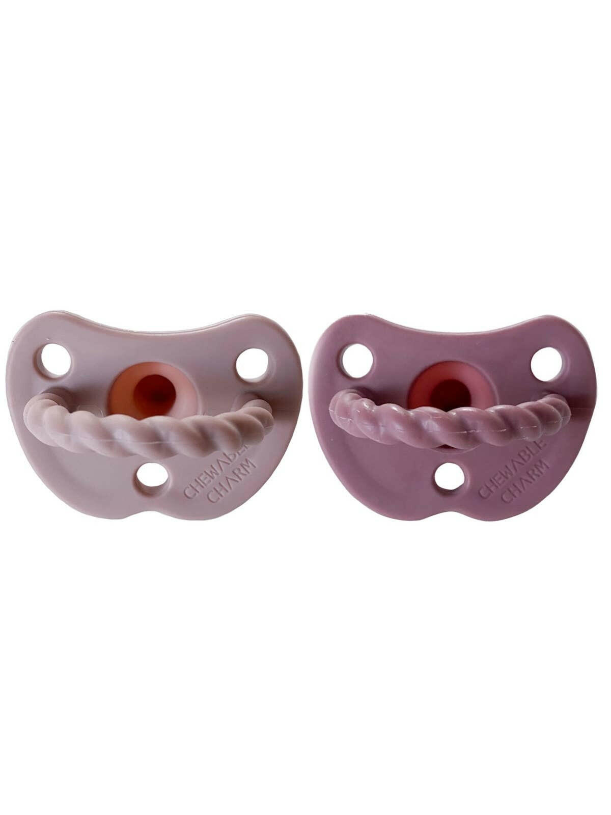 2 Pack Pacifier + Twirl | Mauvewood + Rose Baby Essentials Chewable Charm