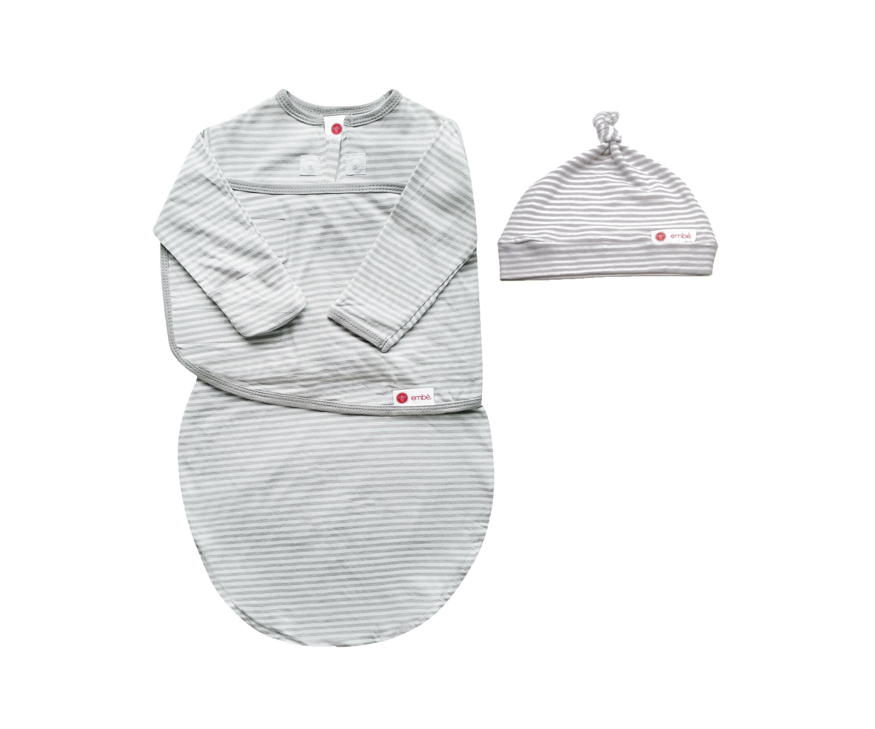Hat + Long Sleeve Swaddle Sack Bundle Swaddling Blankets embé® Grey Stripes Newborn (6-14lbs)