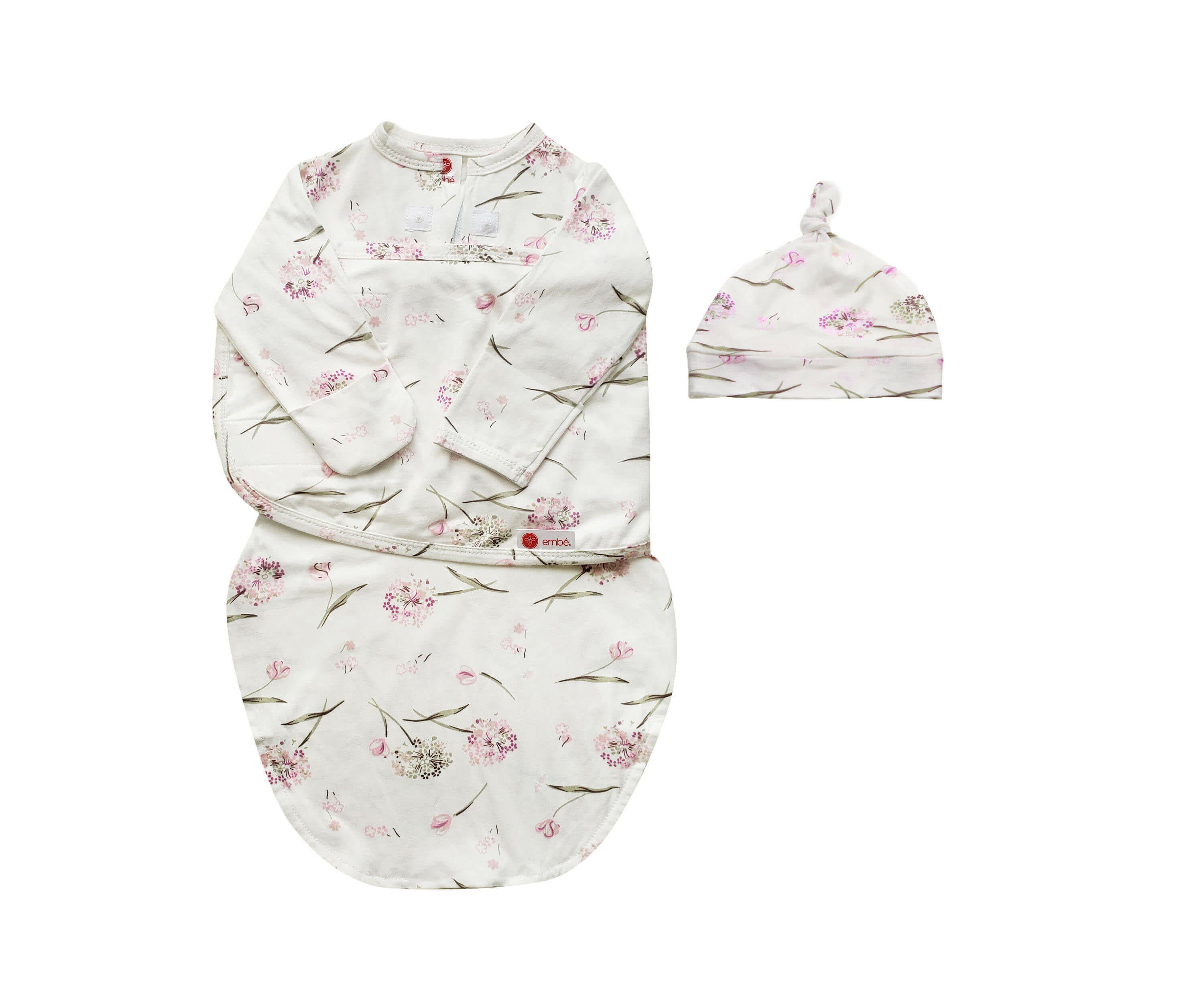 Hat + Long Sleeve Swaddle Sack Bundle Swaddling Blankets embé® Clustered Flowers Newborn (6-14lbs)