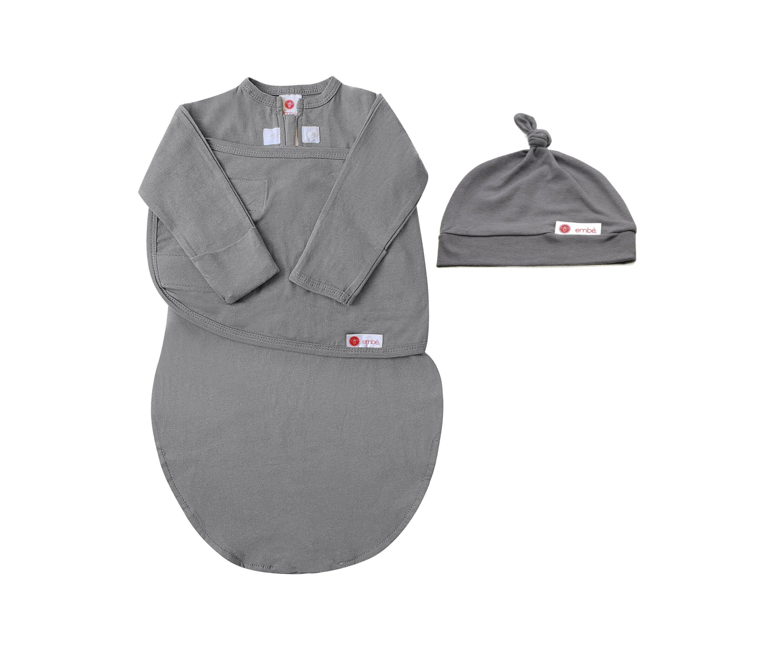 Hat + Long Sleeve Swaddle Sack Bundle Swaddling Blankets embé® Slate Newborn (6-14lbs)