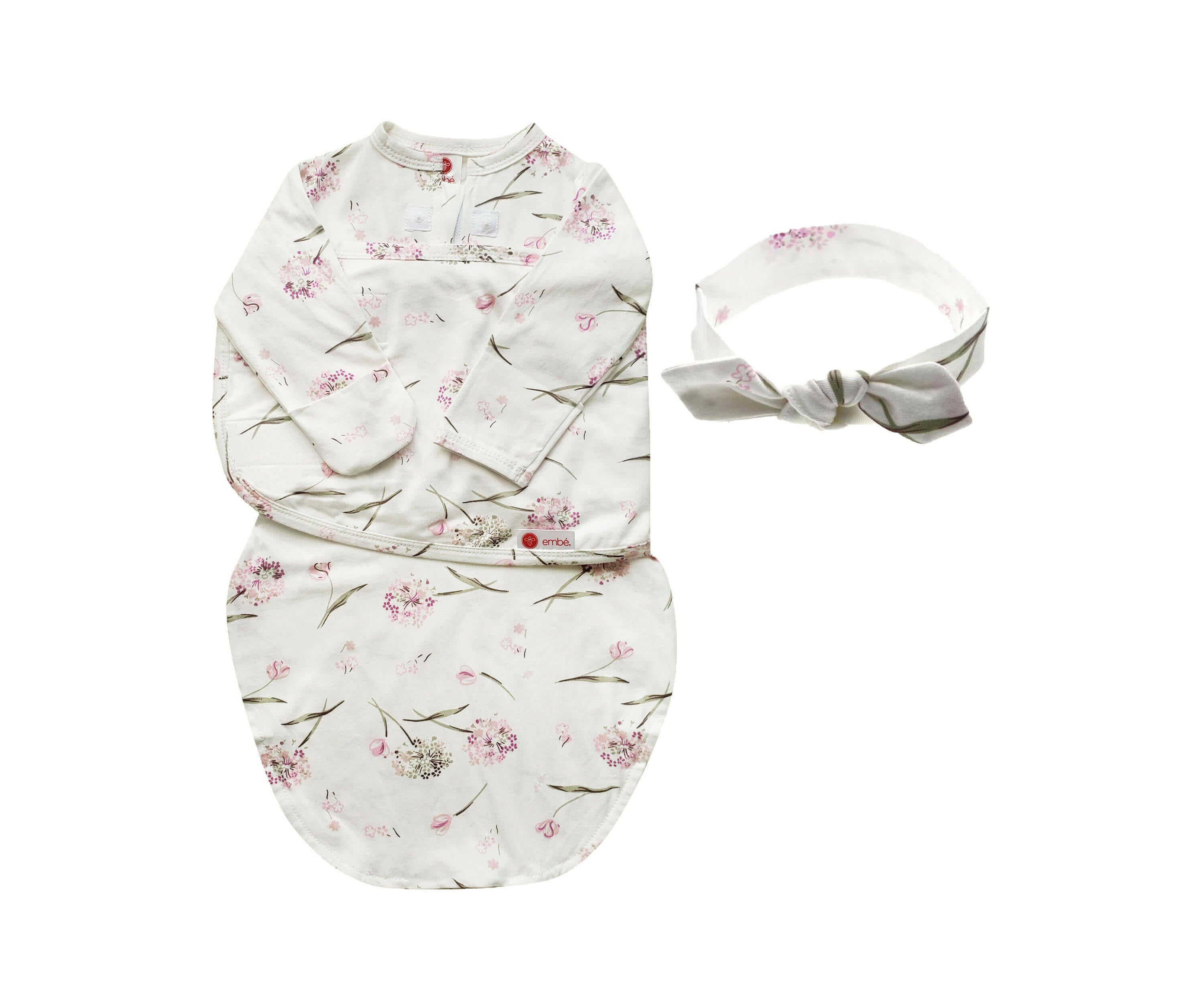 Headband and Long Sleeve Swaddle Sack Bundle Swaddling Blankets embé® Clustered Flowers Newborn (6-14lbs)