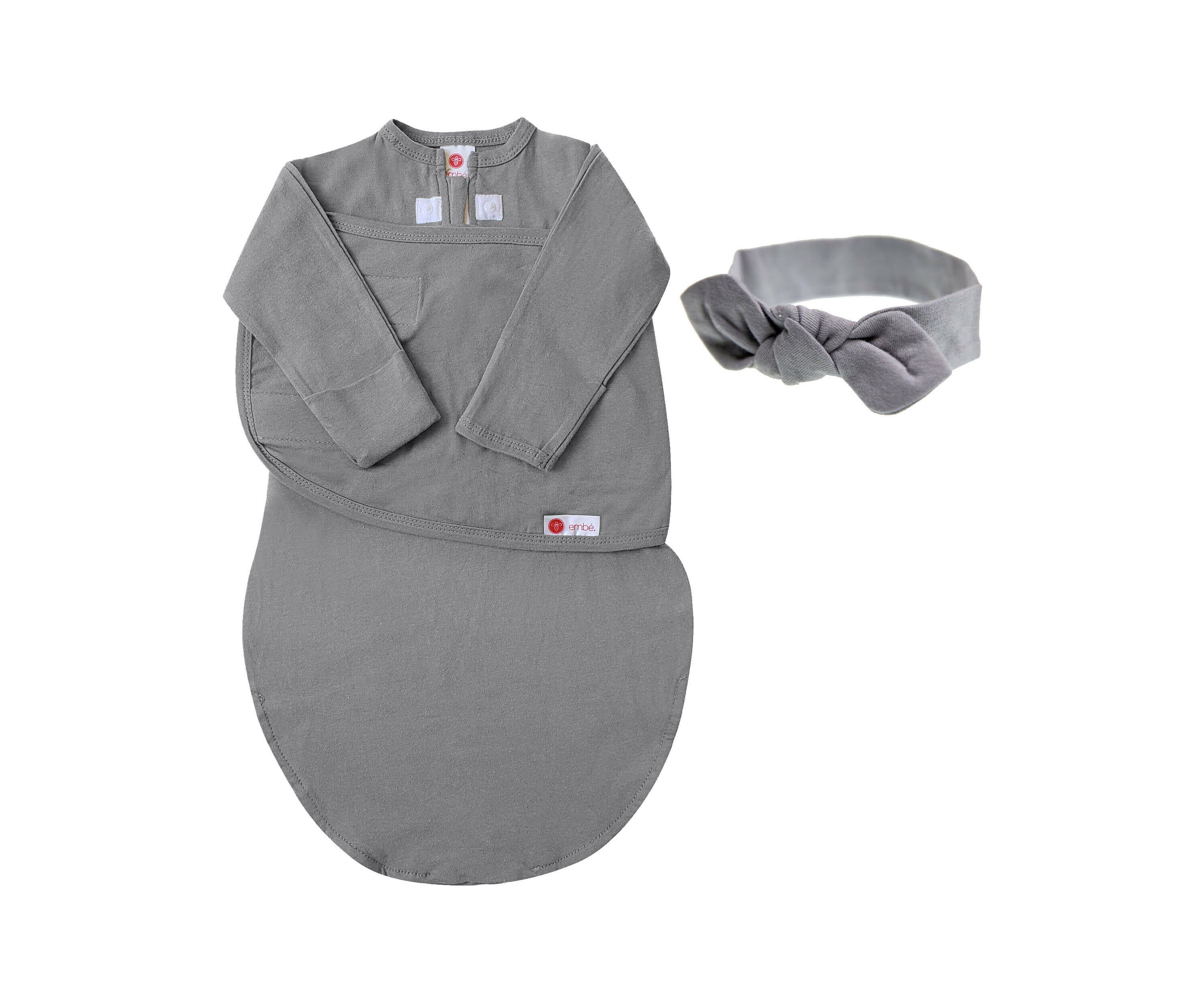 Headband and Long Sleeve Swaddle Sack Bundle Swaddling Blankets embé® Slate Newborn (6-14lbs)