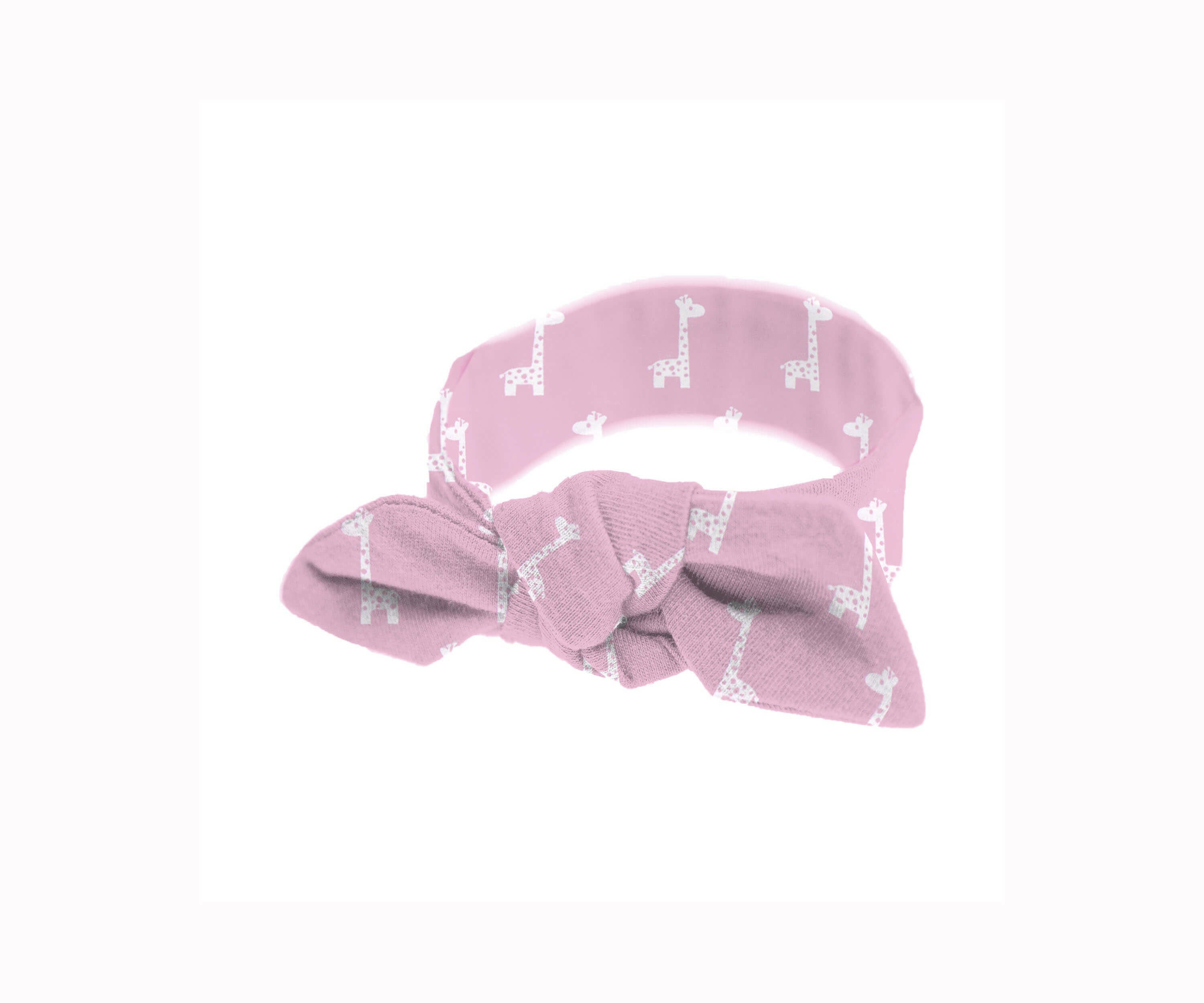 Bow Headband 100% Cotton Jersey embé® Pink Giraffes Newborn (6-14lbs)