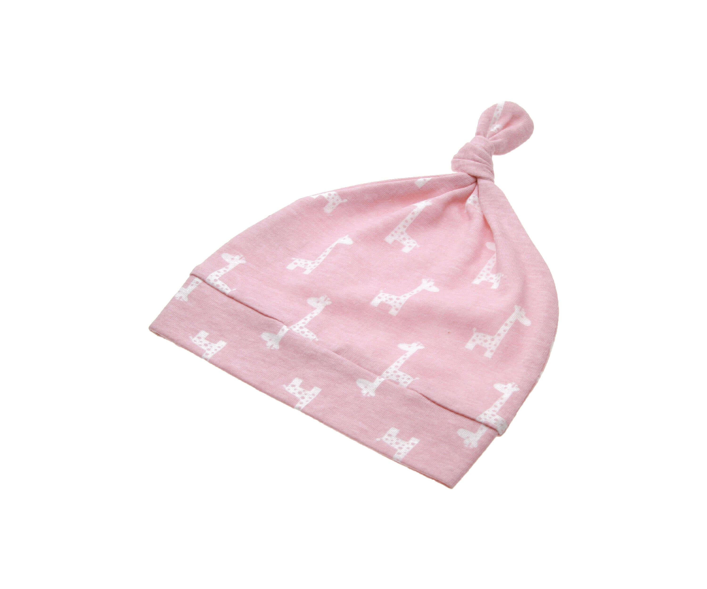 Top Knot Hat 100% Cotton Jersey embé® Pink Giraffes Newborn (6-14lbs)
