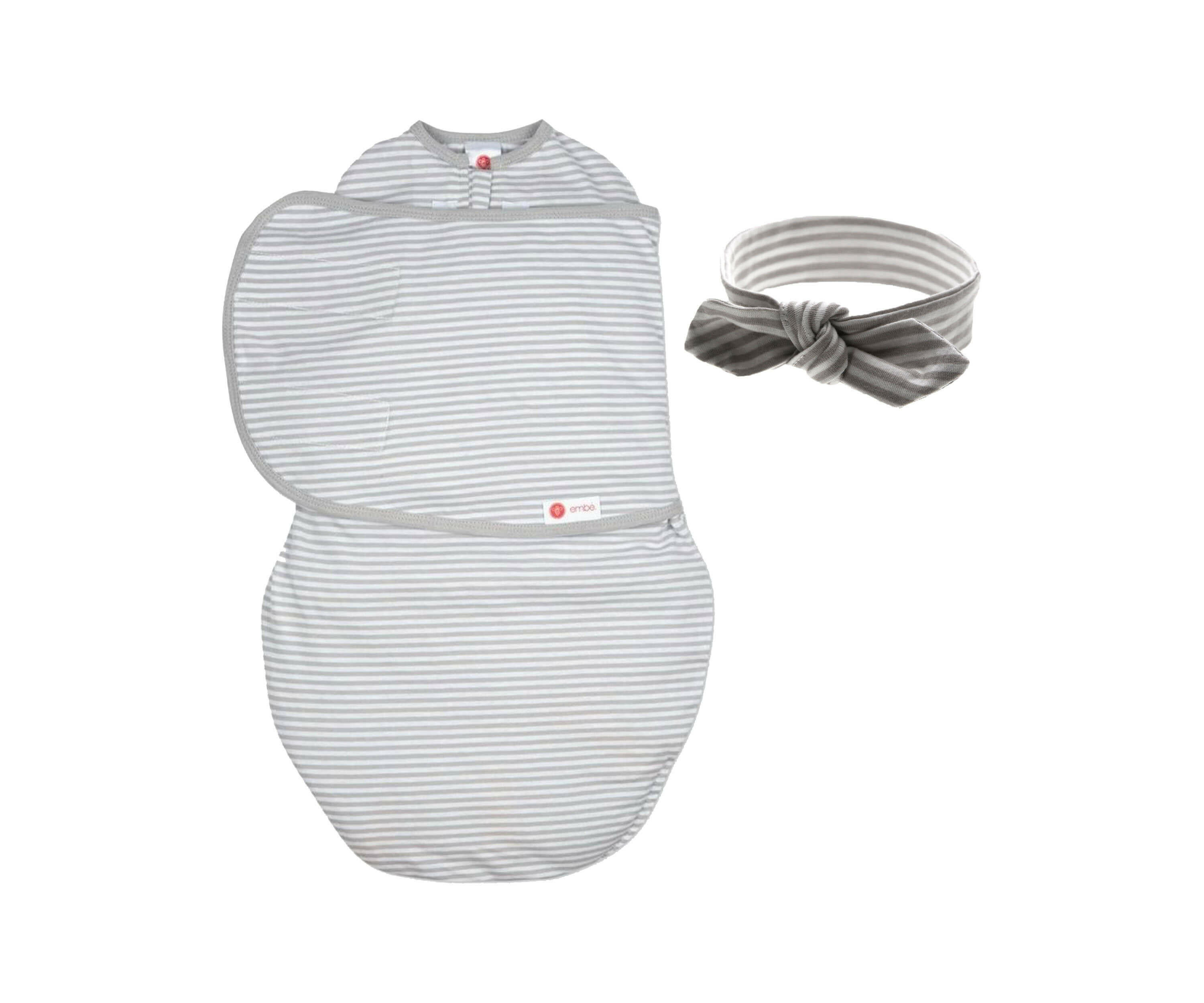 Headband and Starter Swaddle Original Bundle Swaddling Blankets embé® Grey Stripes Newborn (6-14lbs)