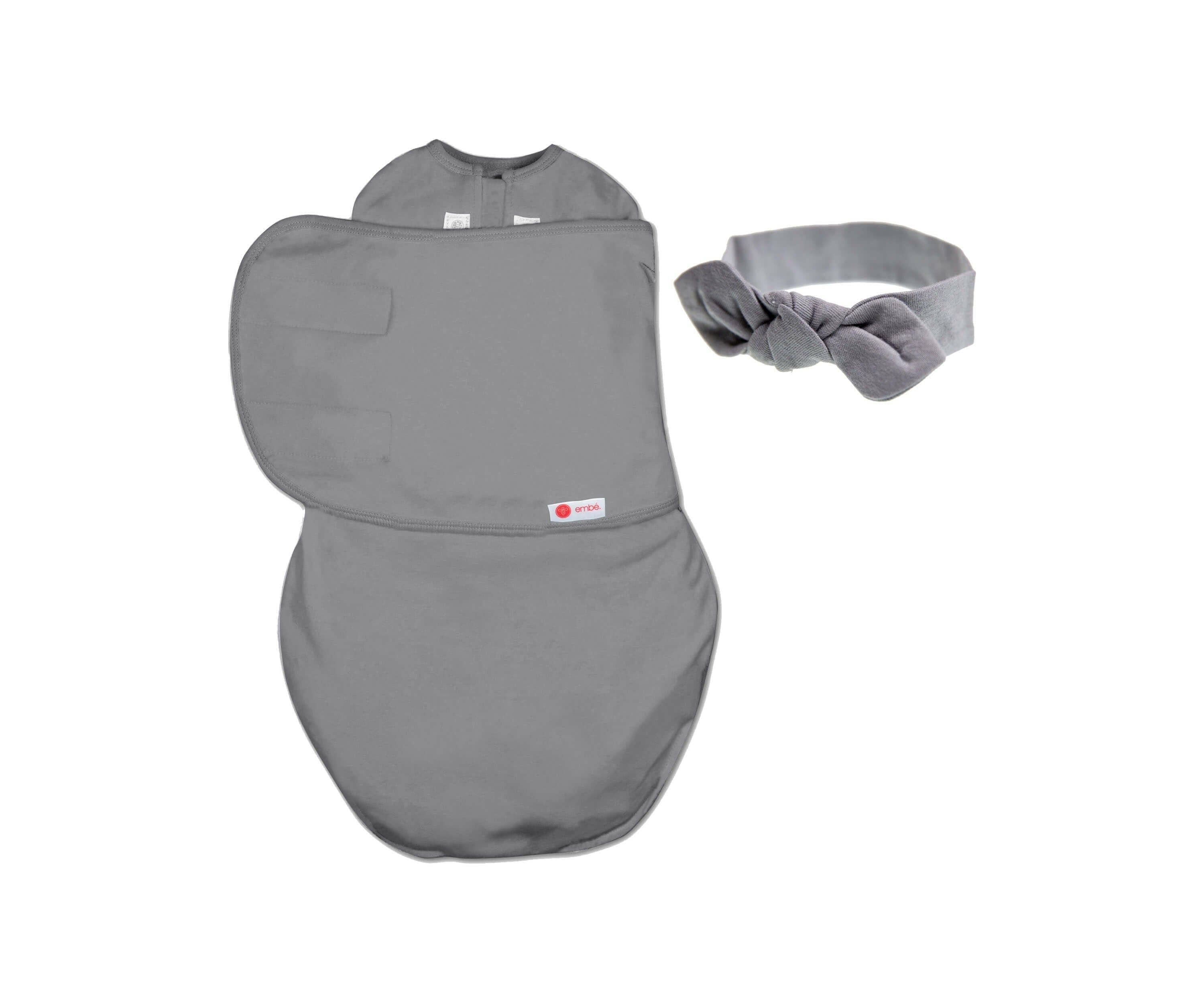 Headband and Starter Swaddle Original Bundle Swaddling Blankets embé® Slate Newborn (6-14lbs)