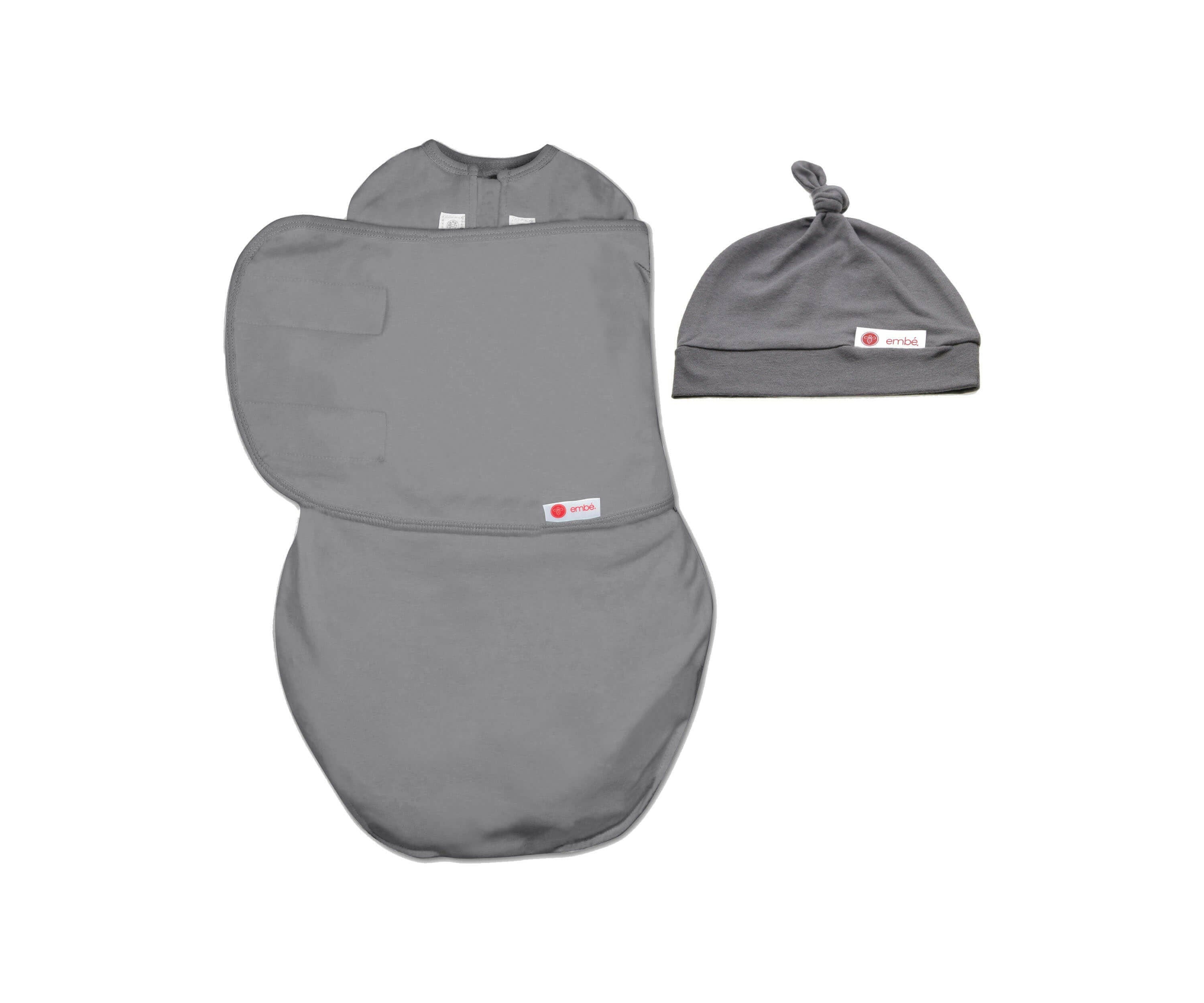 Hat + Swaddle Wrap Bundle Swaddling Blankets embé® Slate Newborn (6-14lbs)
