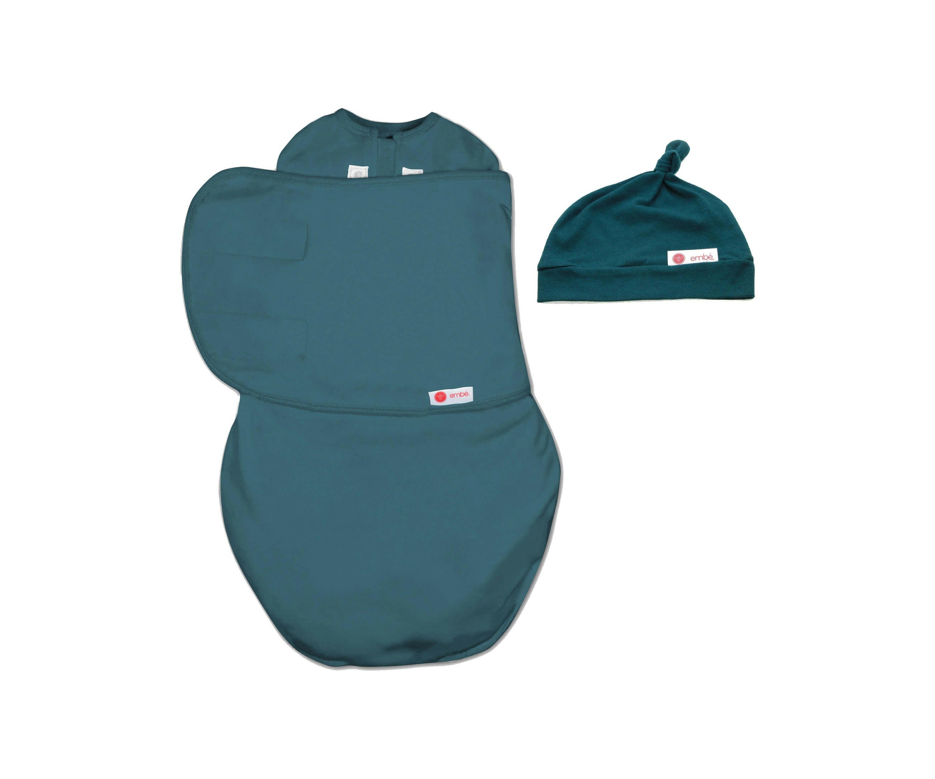 Hat + Swaddle Wrap Bundle Swaddling Blankets embé® Spruce Newborn (6-14lbs)