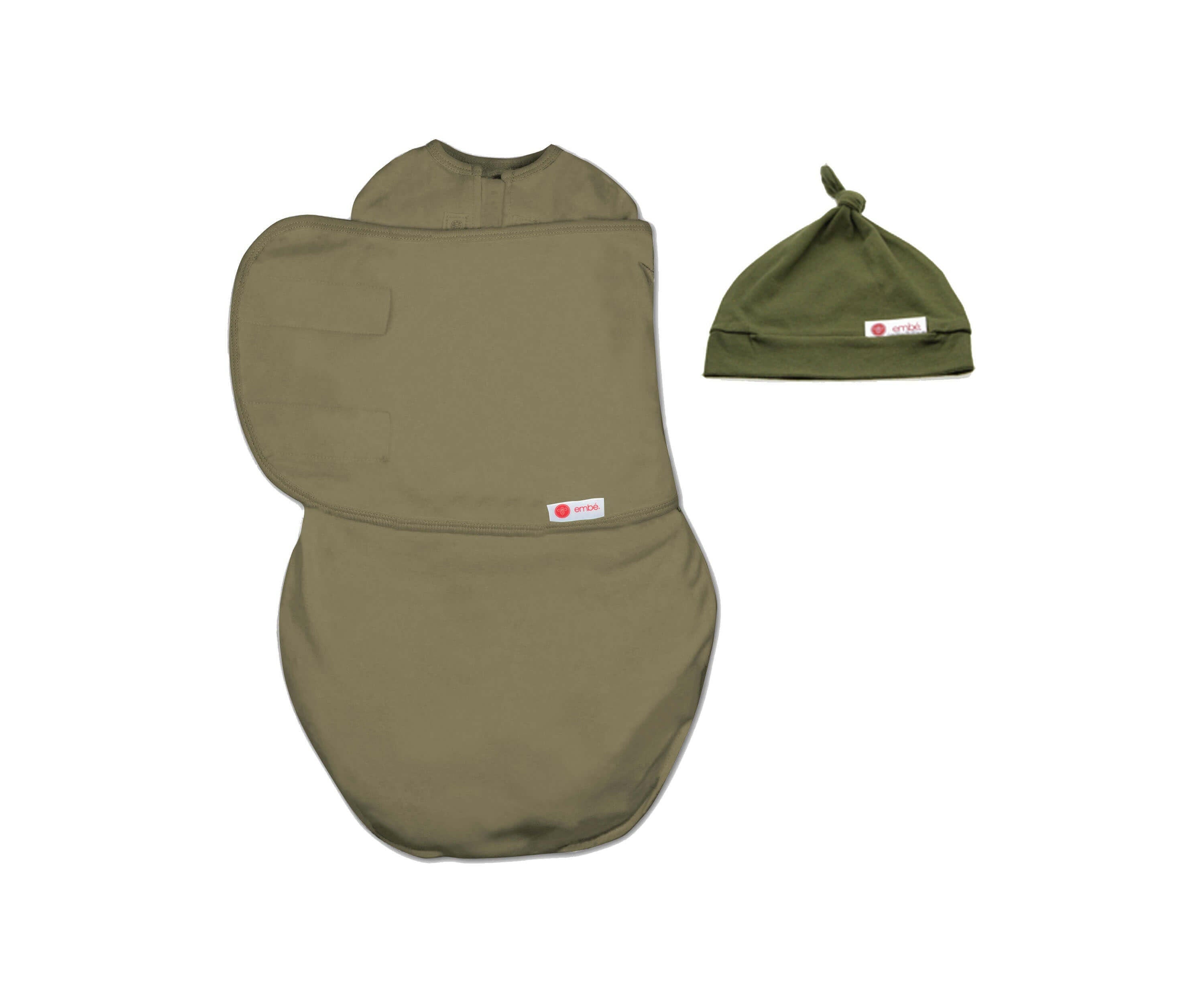 Hat + Swaddle Wrap Bundle Swaddling Blankets embé® Moss Newborn (6-14lbs)