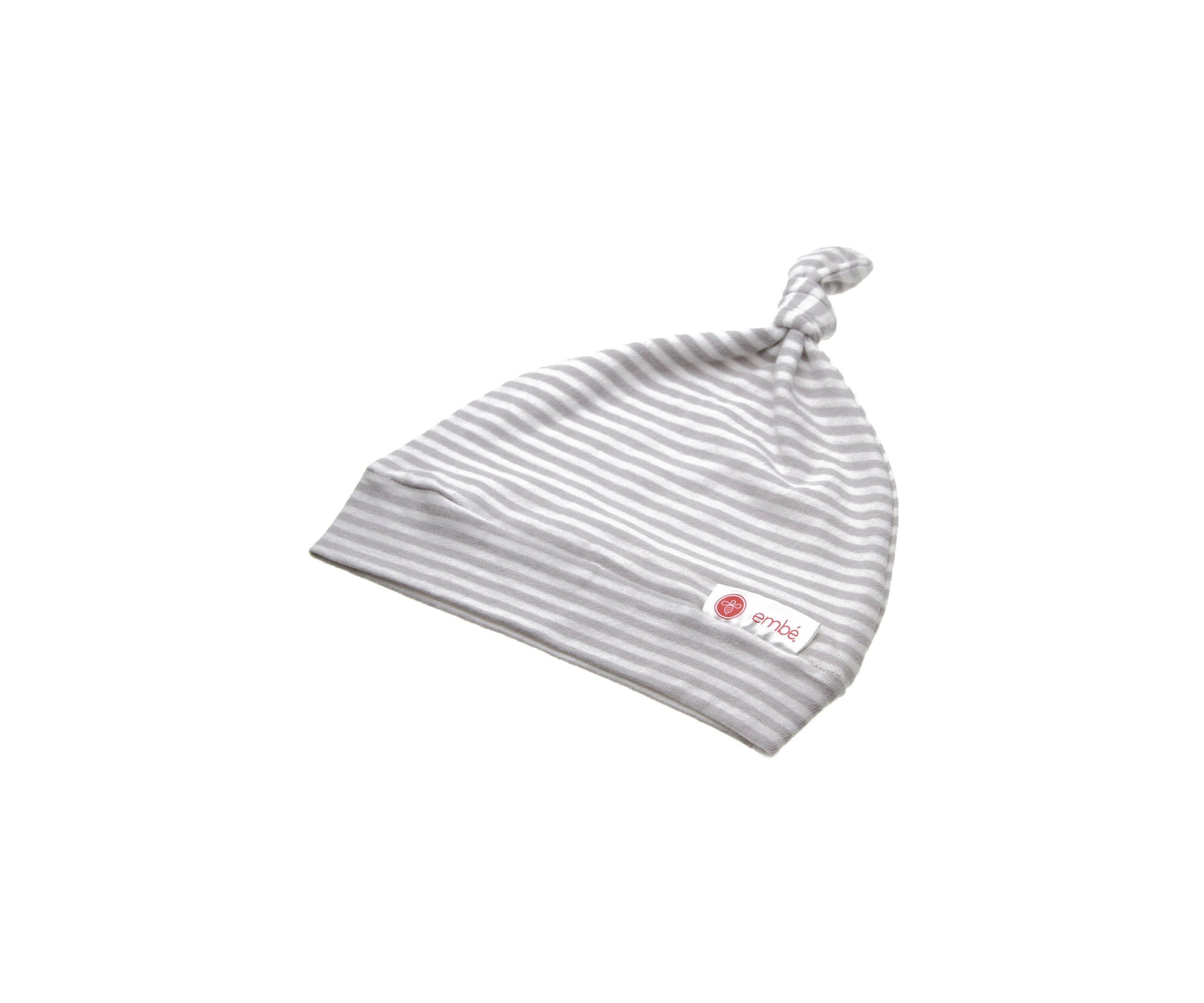 Top Knot Hat 100% Cotton Jersey embé® Grey Stripes Newborn (6-14lbs)