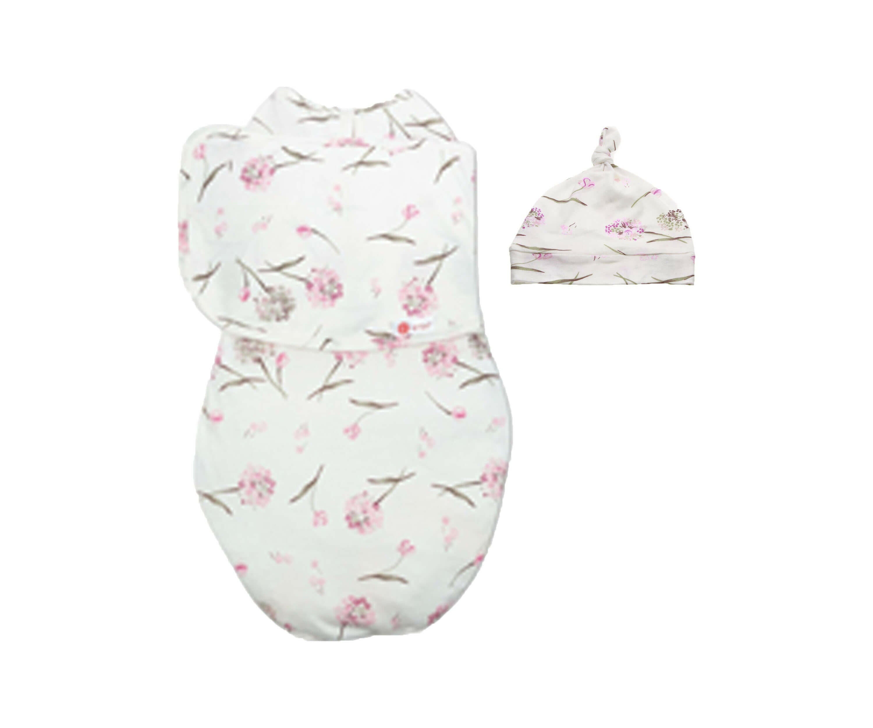 Hat + Swaddle Wrap Bundle Swaddling Blankets embé® Clustered Flower Newborn (6-14lbs)