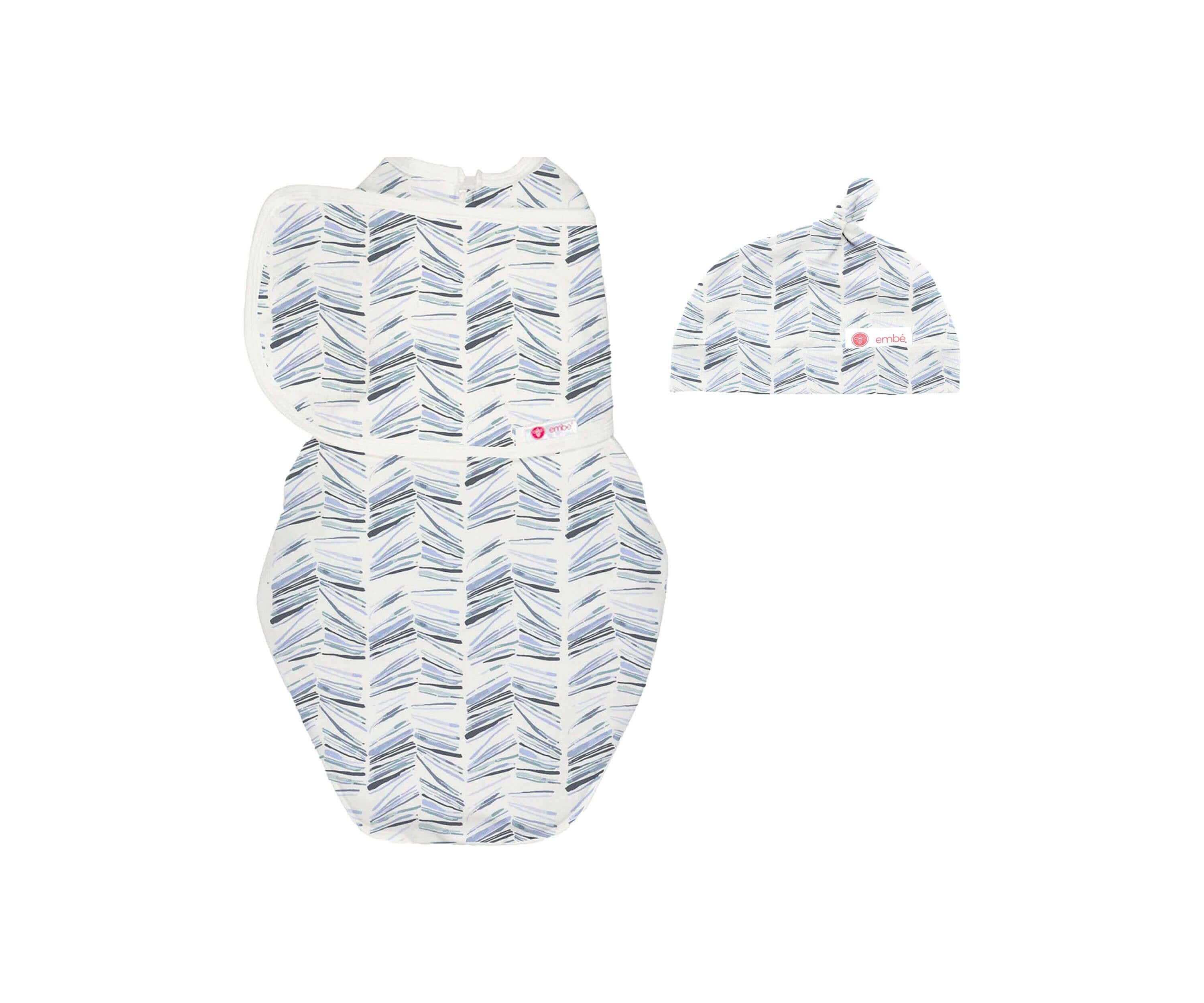 Hat + Swaddle Wrap Bundle Swaddling Blankets embé® Angle Stripe Newborn (6-14lbs)