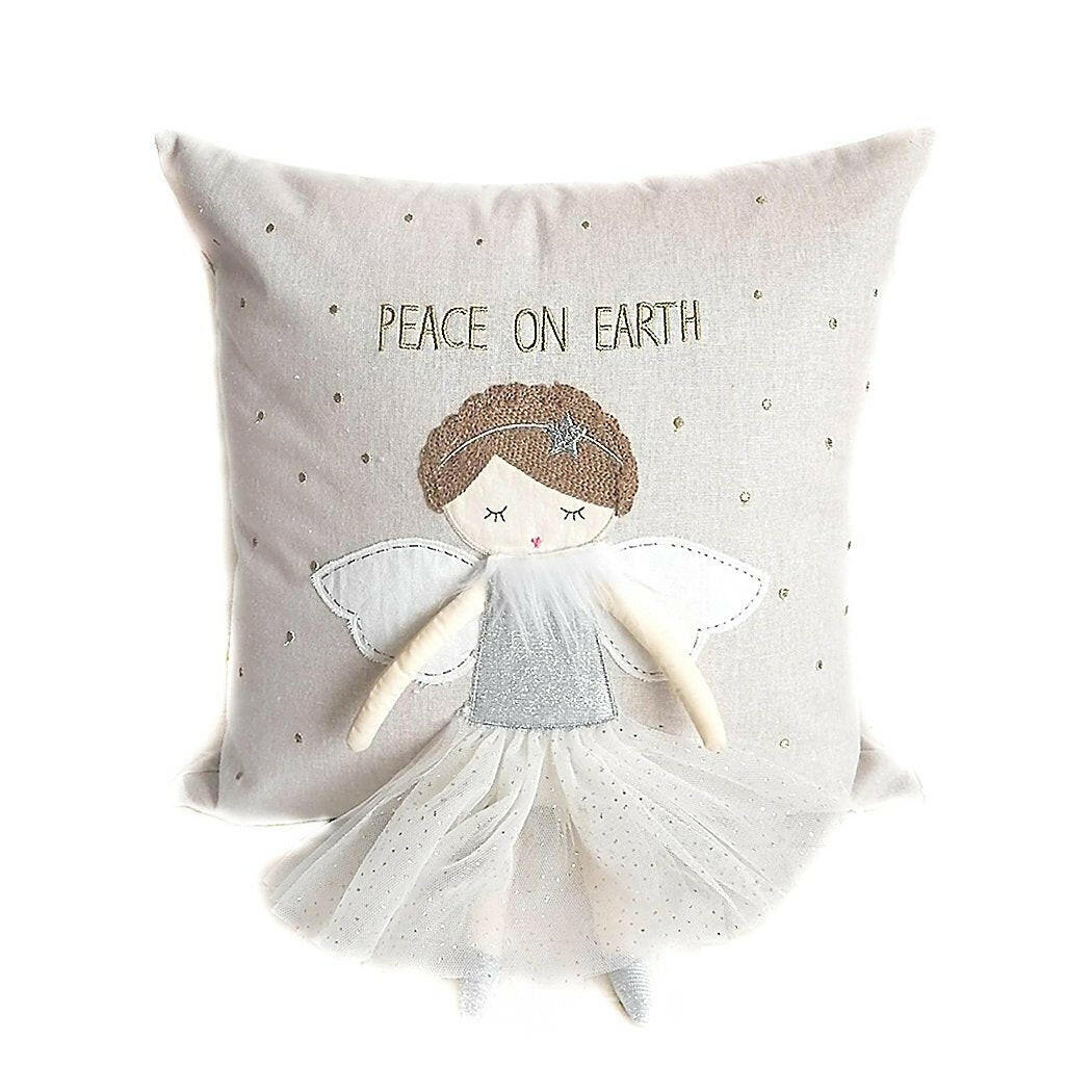 Whimsical Angel 'Peace On Earth' Decorative Pillow 16" x 16" Pillow MON AMI