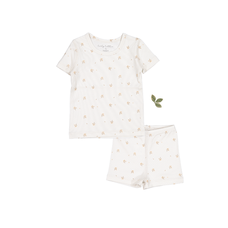 Printed Short Sleeve Tee + Short Lovely Littles 3m Tan Blossom