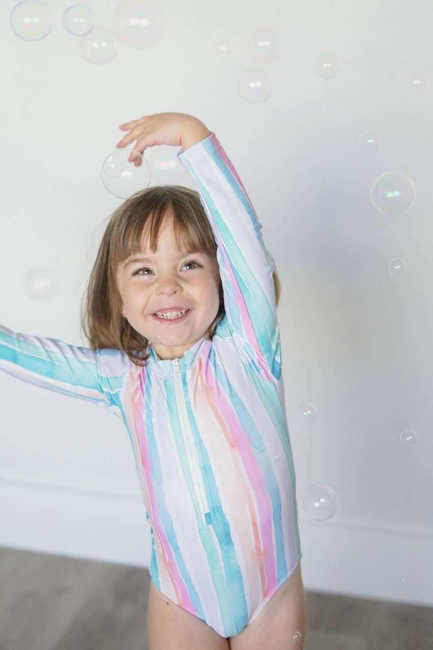 Lyanna Swim in Watercolor Stripe Ollie Jay