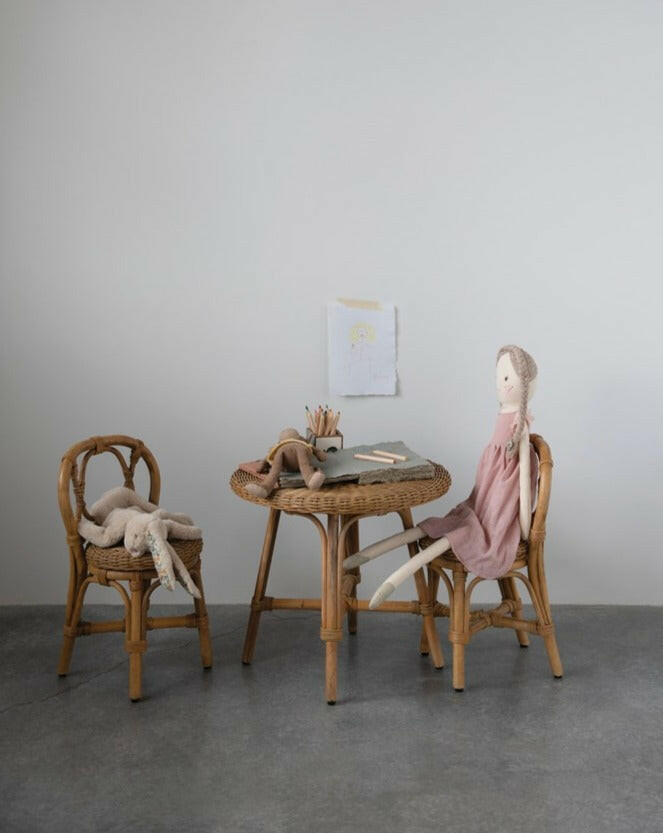 Children's Rattan Table and Chairs Children's Furniture Bloomingville Mini