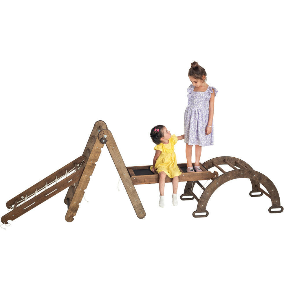 4in1 Montessori Climbing Set: Triangle Ladder + Arch/Rocker + Slide Board/Ramp + Net – Chocolate 4in1 Playsets Goodevas Default Title