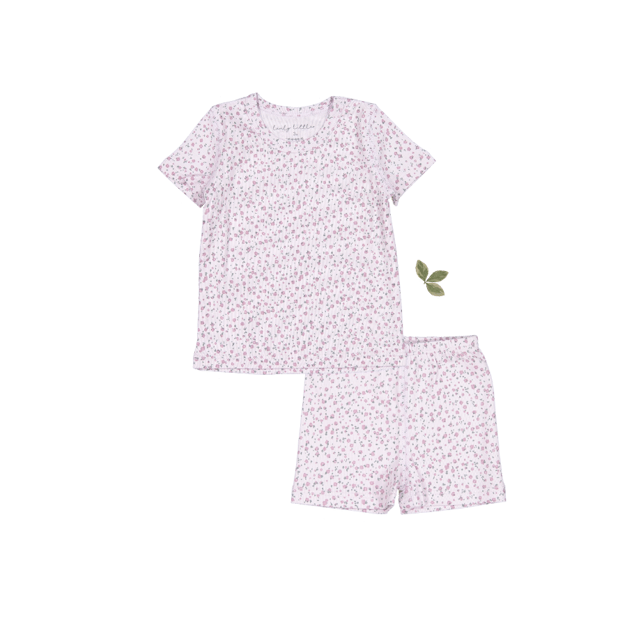 Printed Short Sleeve Tee + Short Lovely Littles 3m Lilac Bud