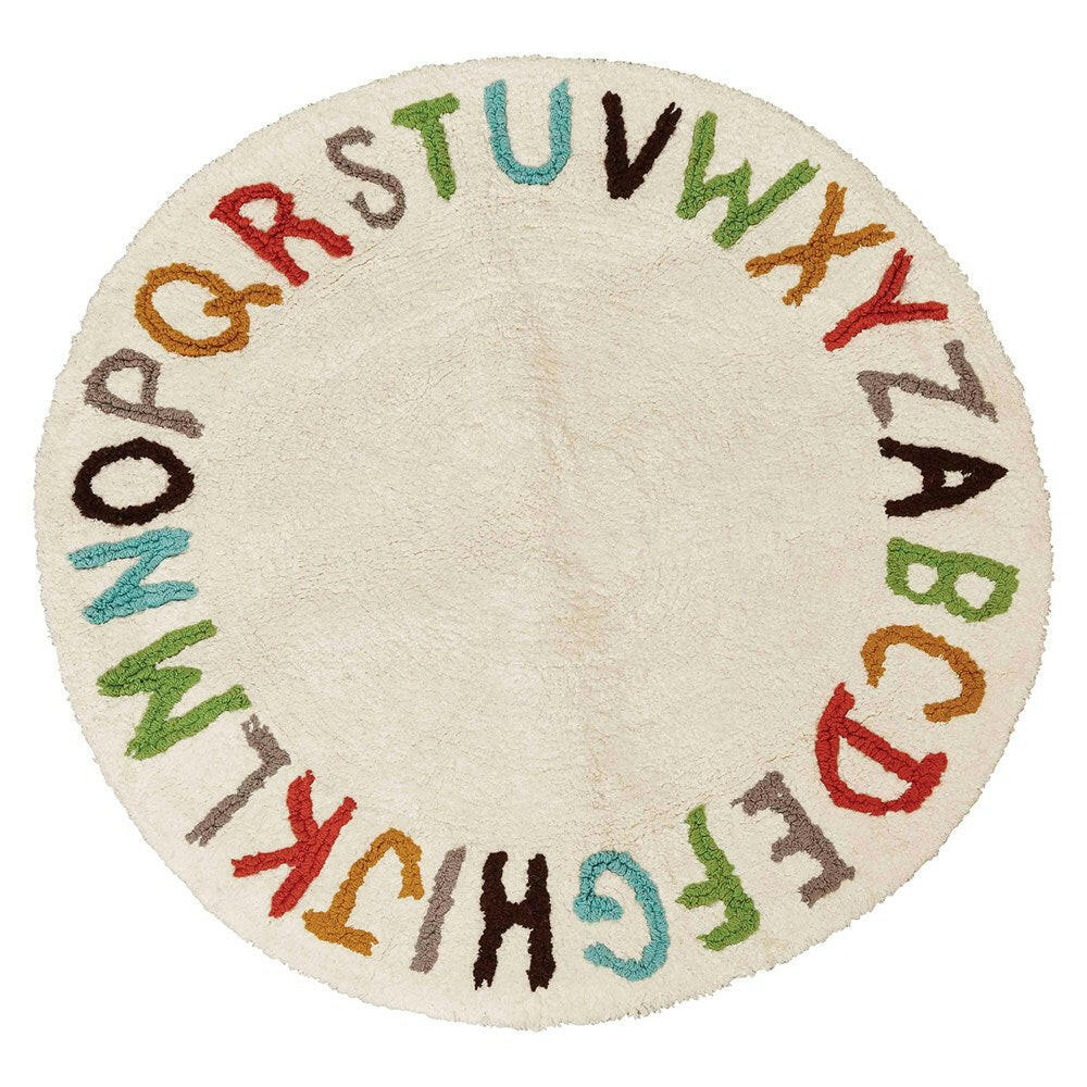 38" Round Woven Cotton Tufted Alphabet Rug, Multi Color Rugs Bloomingville Mini
